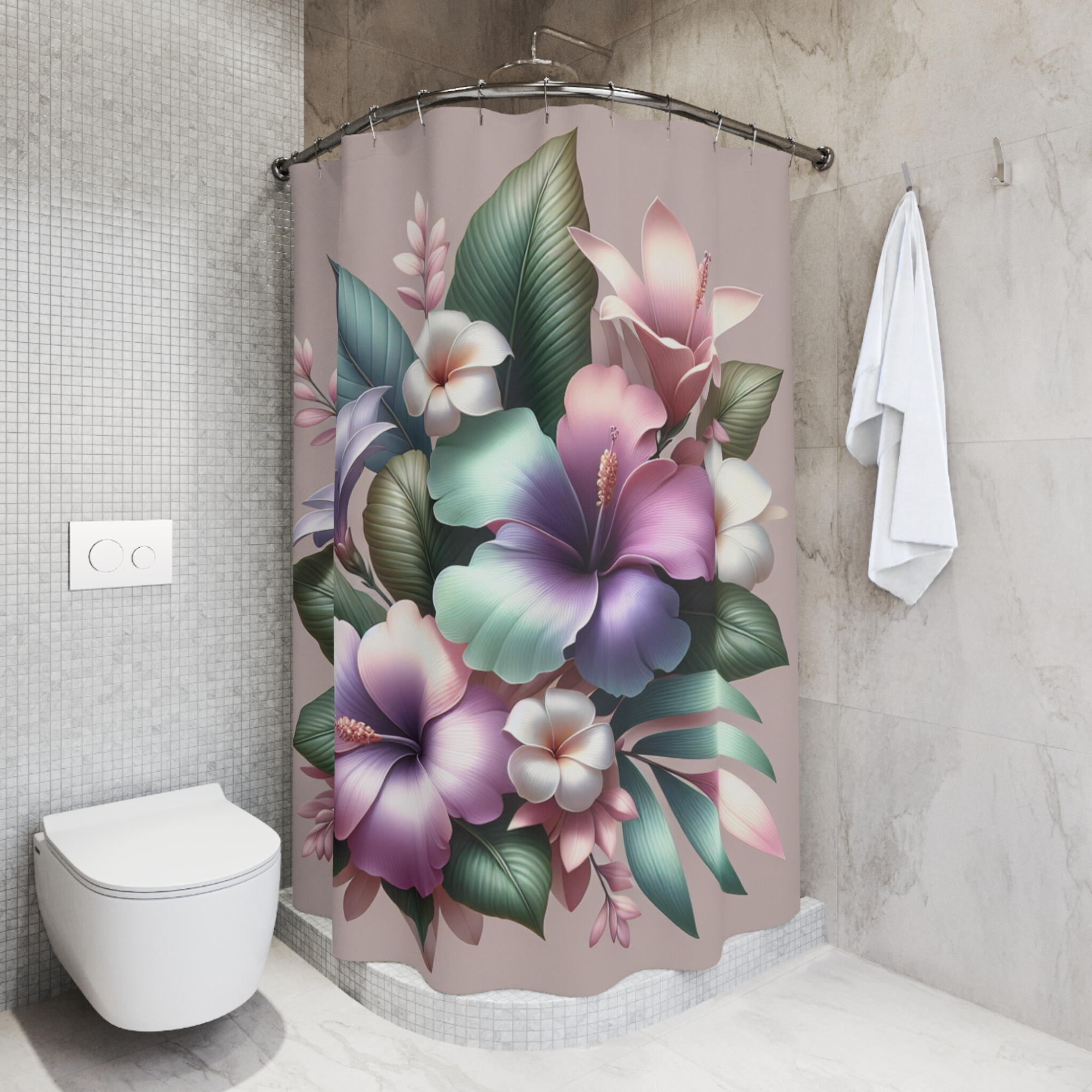 Tropical Hibiscus Bloom – Pastel Floral Shower Curtain