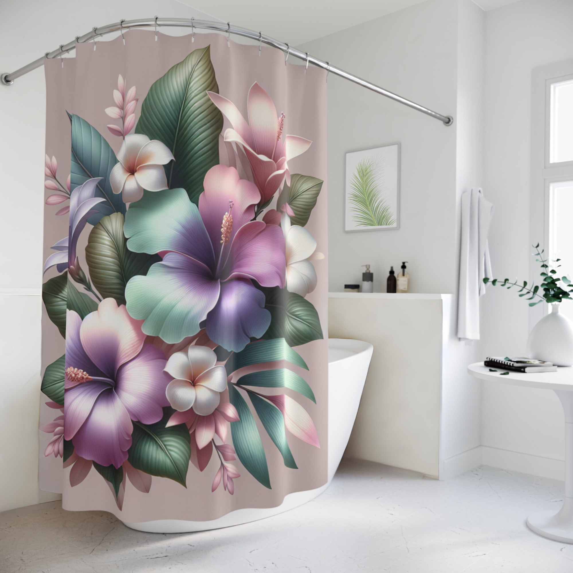 Tropical Hibiscus Bloom – Pastel Floral Shower Curtain