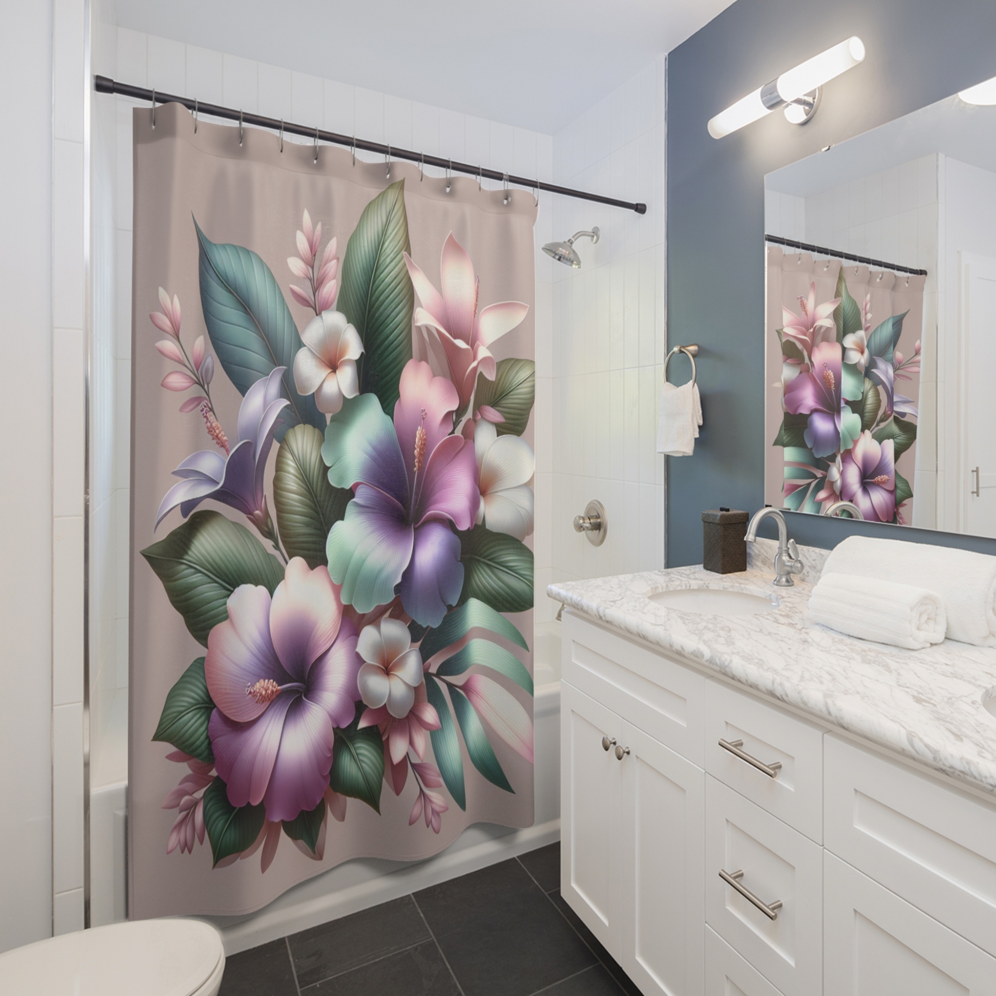 Tropical Hibiscus Bloom – Pastel Floral Shower Curtain