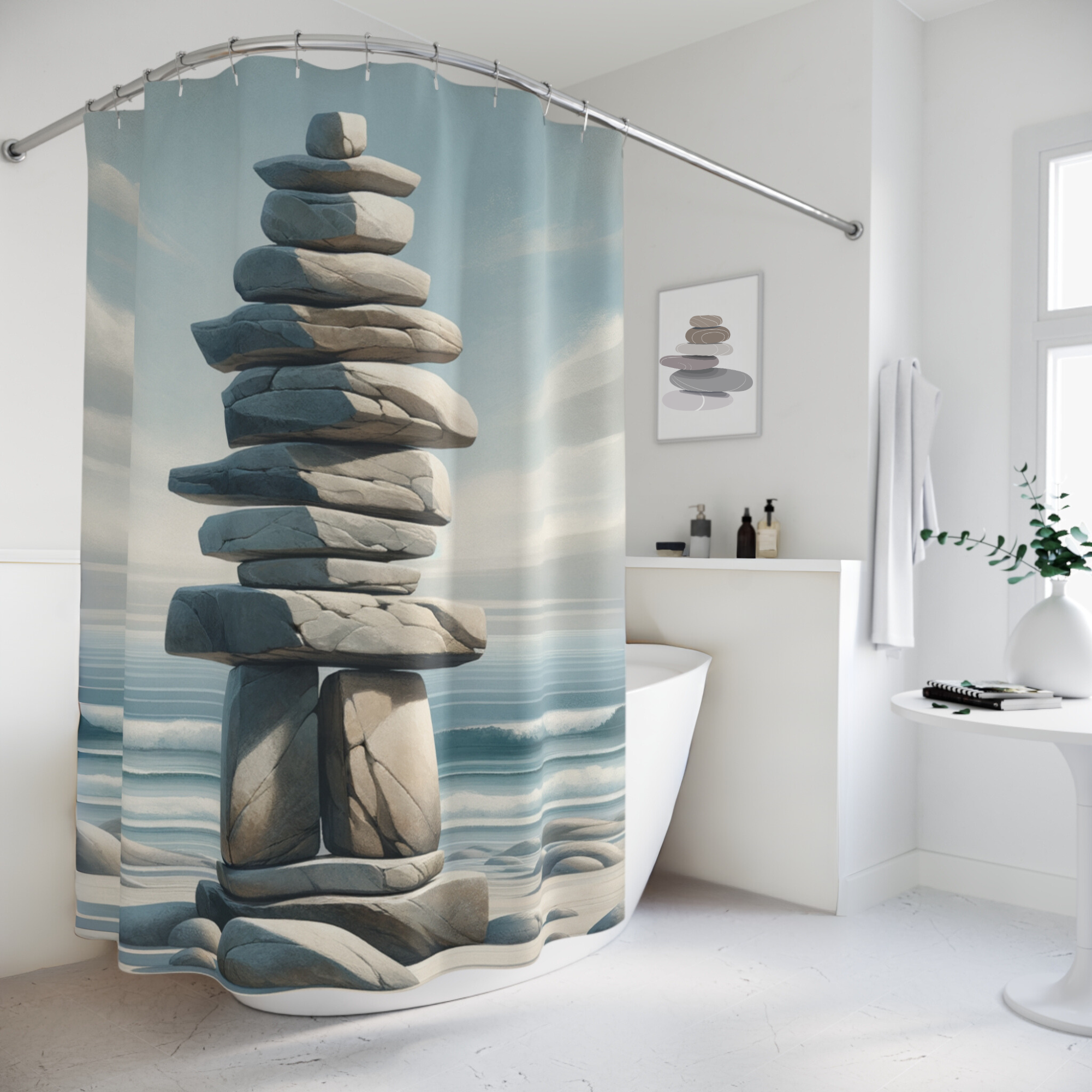 Coastal Inuksuk Balance – Serene Stone Stack Shower Curtain