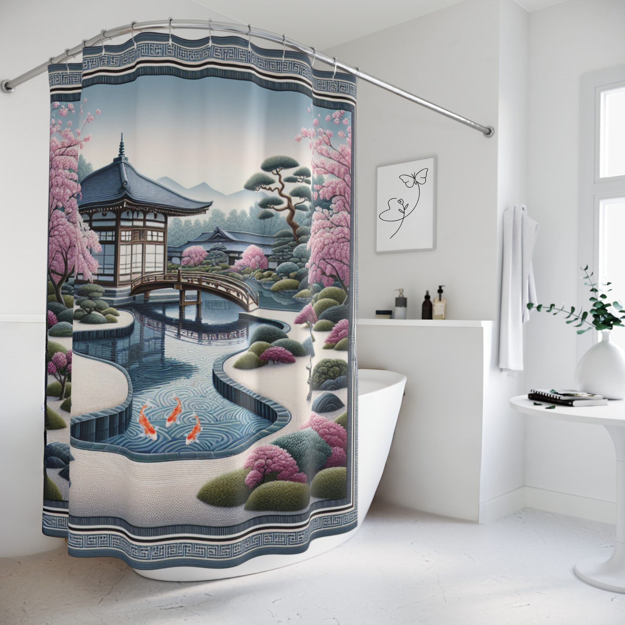Zen Garden Bridge – Tranquil Japanese Shower Curtain