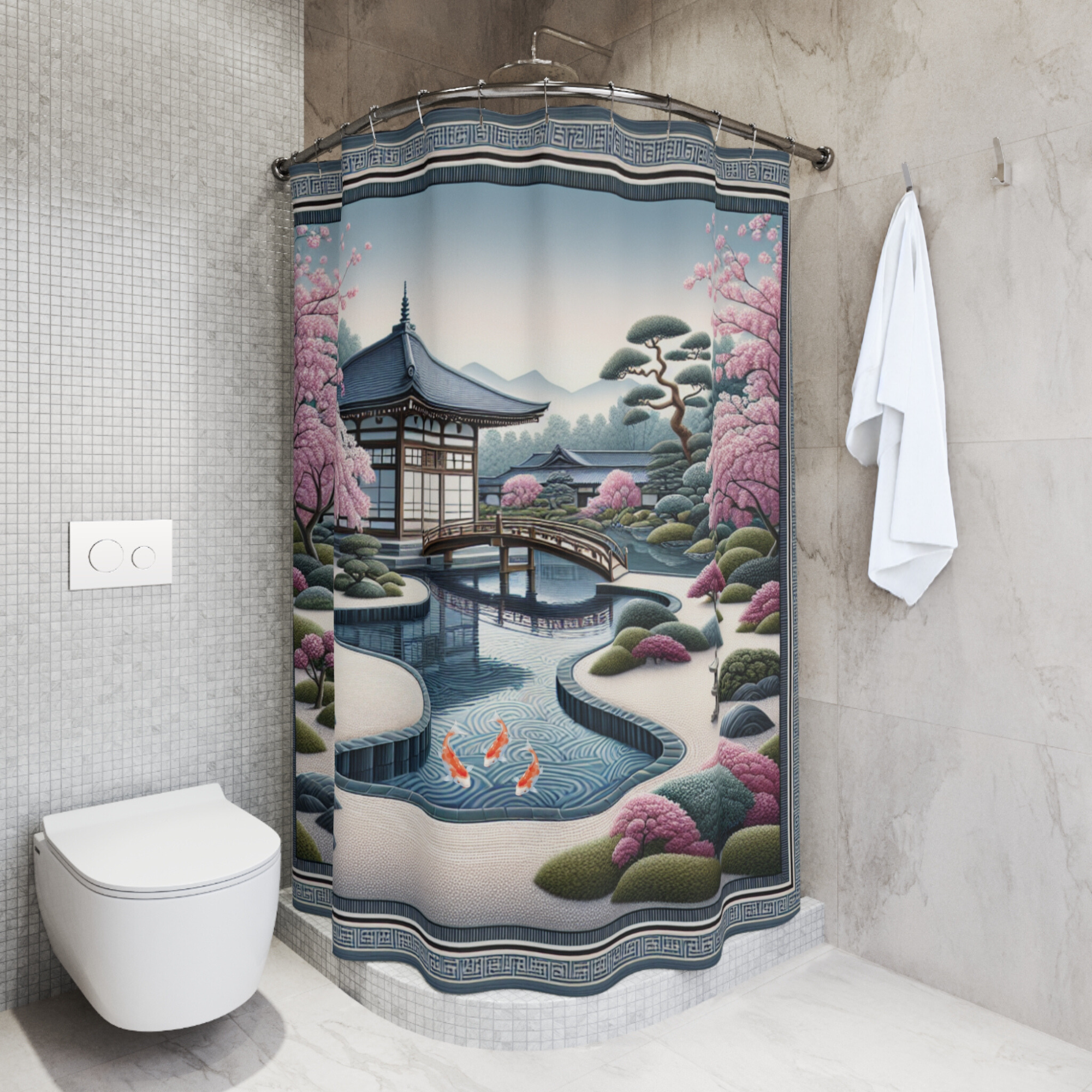 Zen Garden Bridge – Tranquil Japanese Shower Curtain