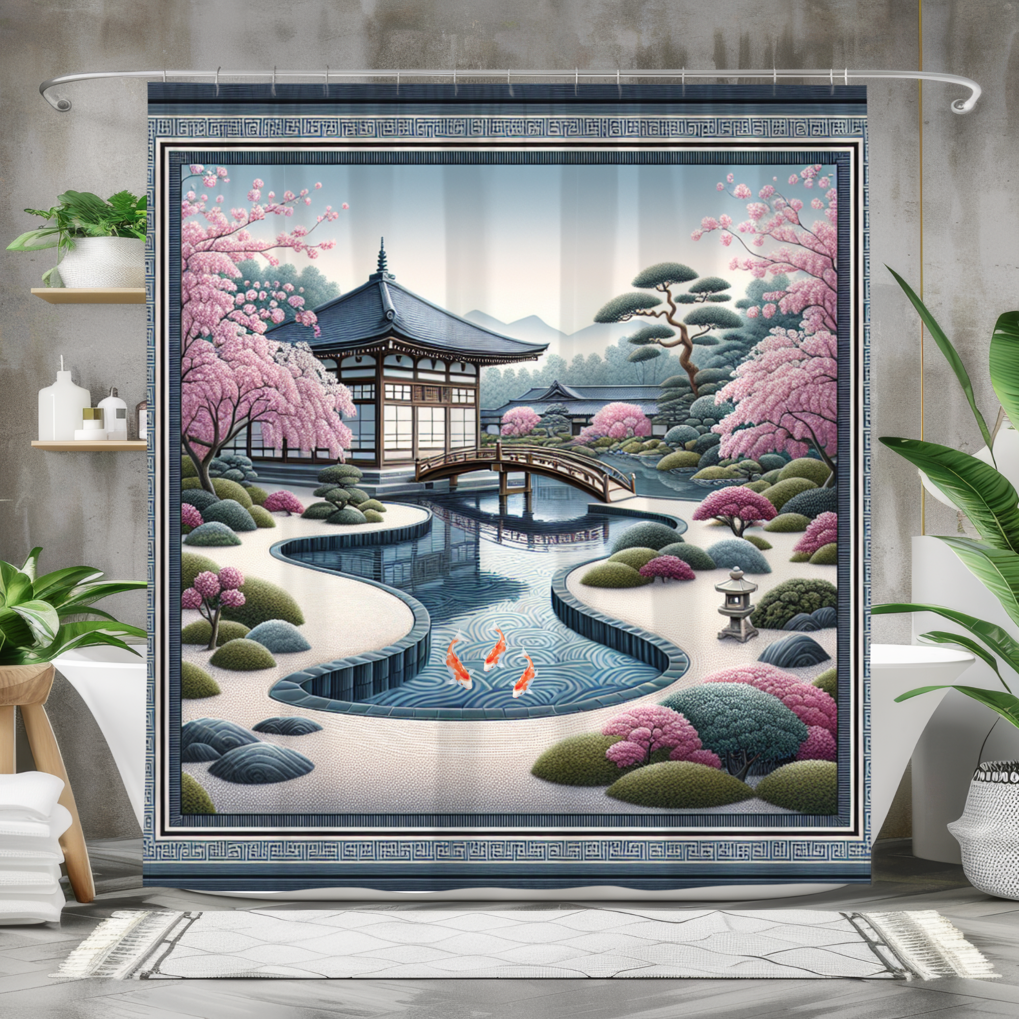 Zen Garden Bridge – Tranquil Japanese Shower Curtain
