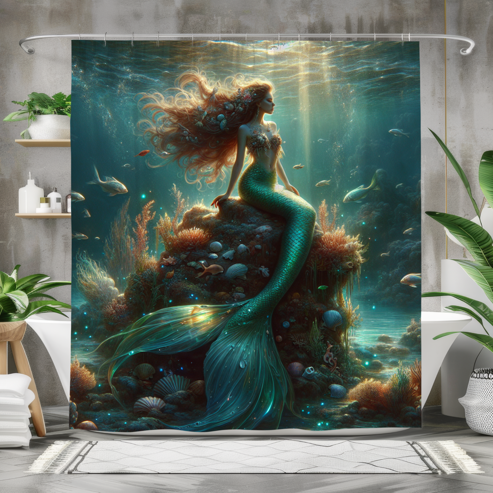 Ethereal Mermaid Dreamscape – Underwater Fantasy Shower Curtain