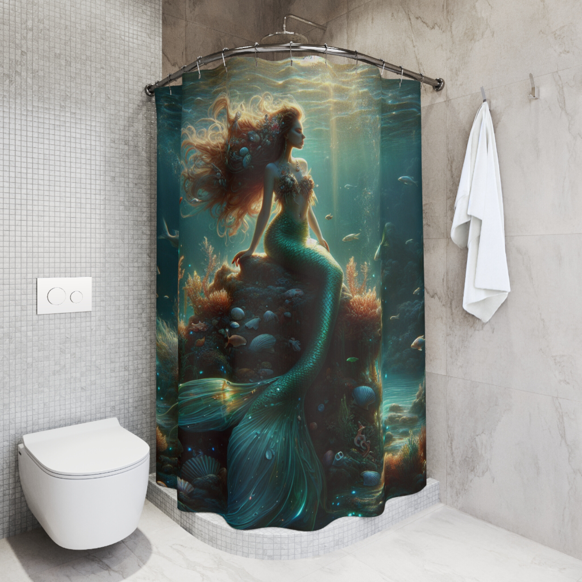 Ethereal Mermaid Dreamscape – Underwater Fantasy Shower Curtain