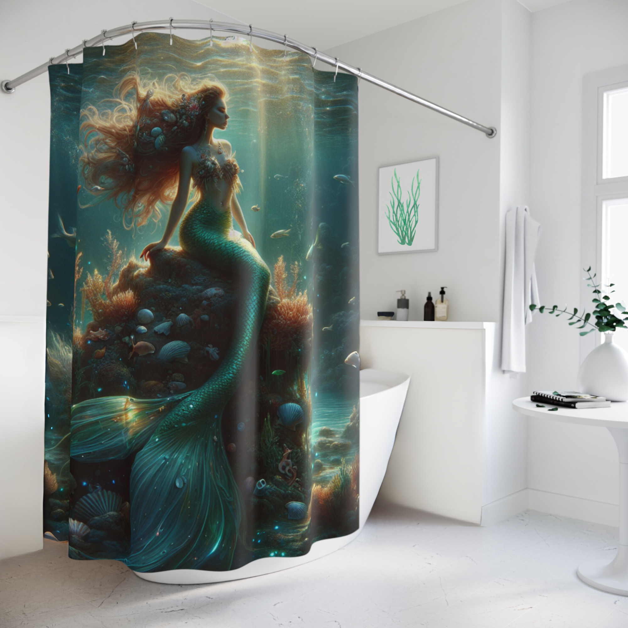 Ethereal Mermaid Dreamscape – Underwater Fantasy Shower Curtain
