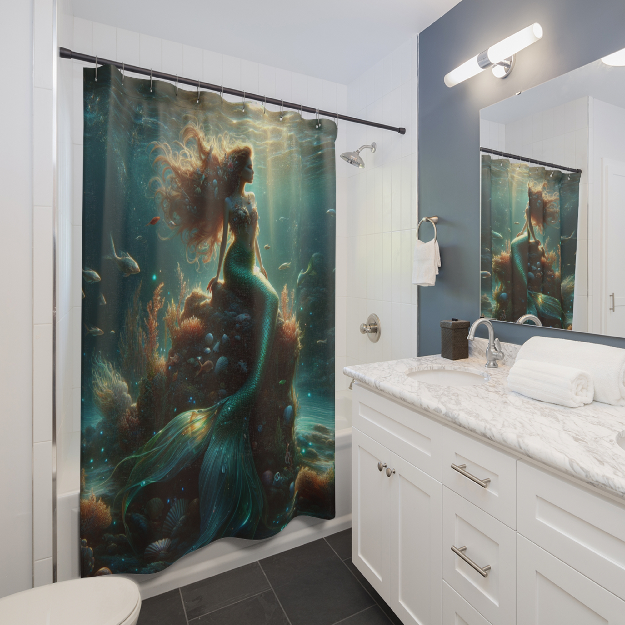 Ethereal Mermaid Dreamscape – Underwater Fantasy Shower Curtain