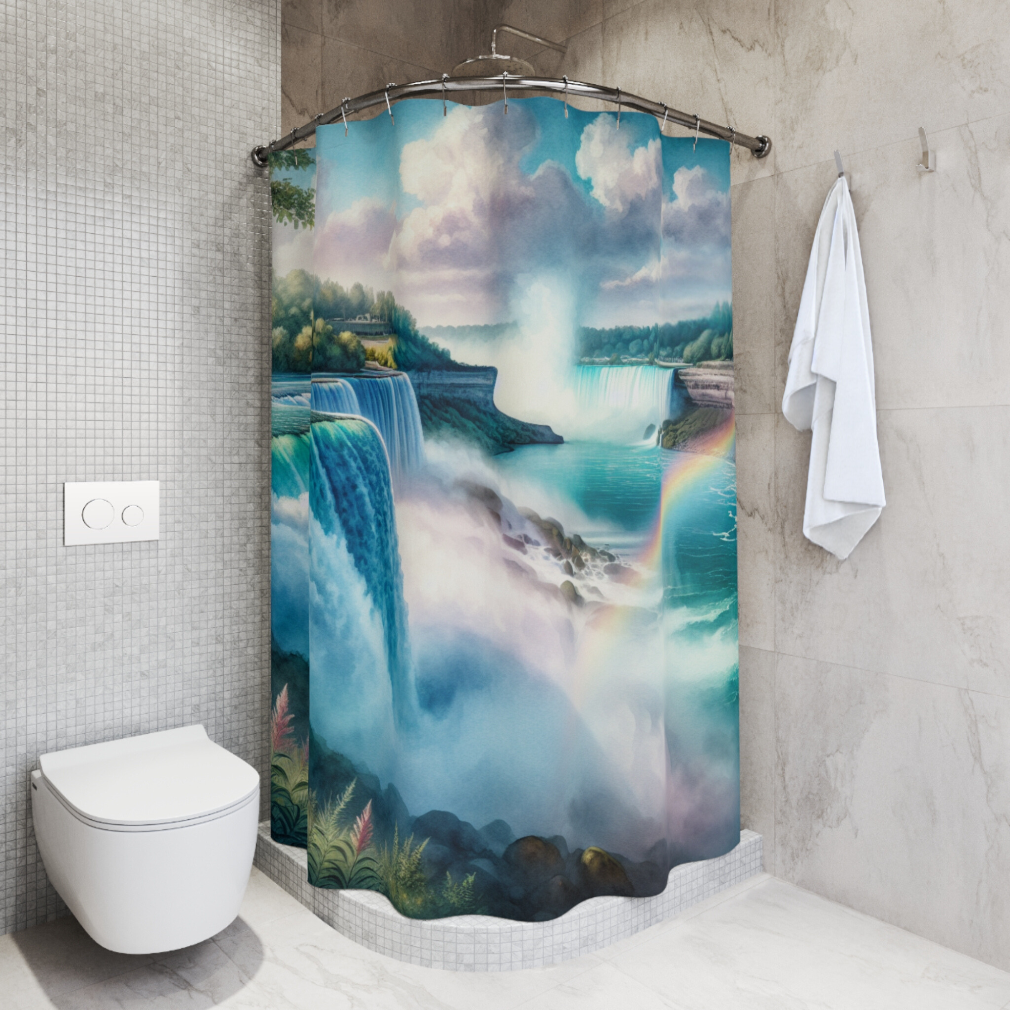 Niagara Falls Shower Curtain – Majestic Rainbow Waterfall