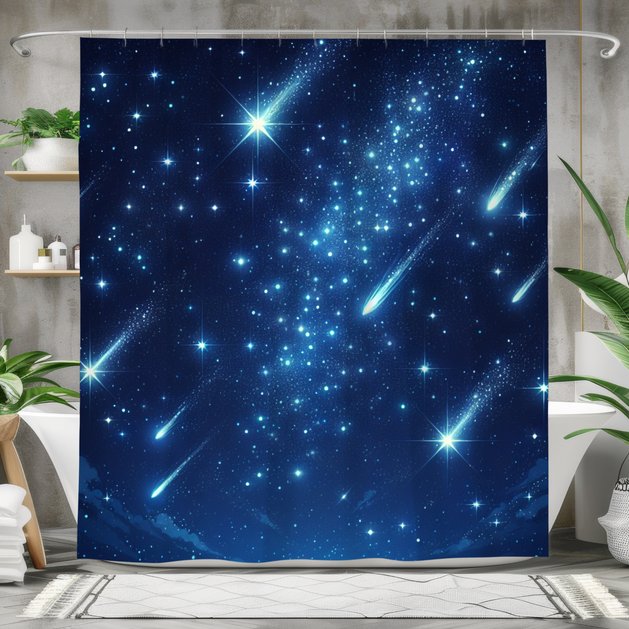 Midnight Meteor Shower – Celestial Starry Night Sky Shower Curtain