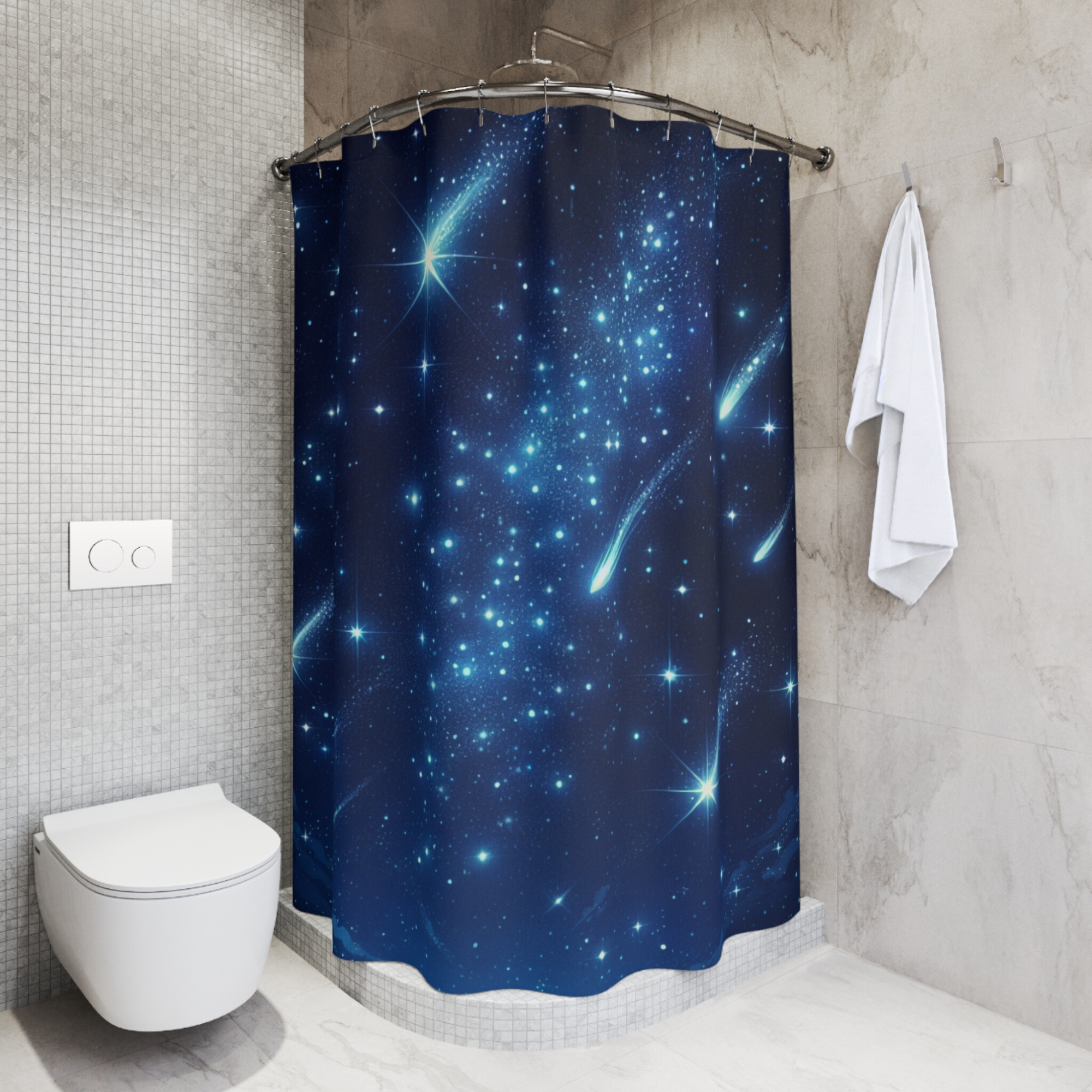 Midnight Meteor Shower – Celestial Starry Night Sky Shower Curtain