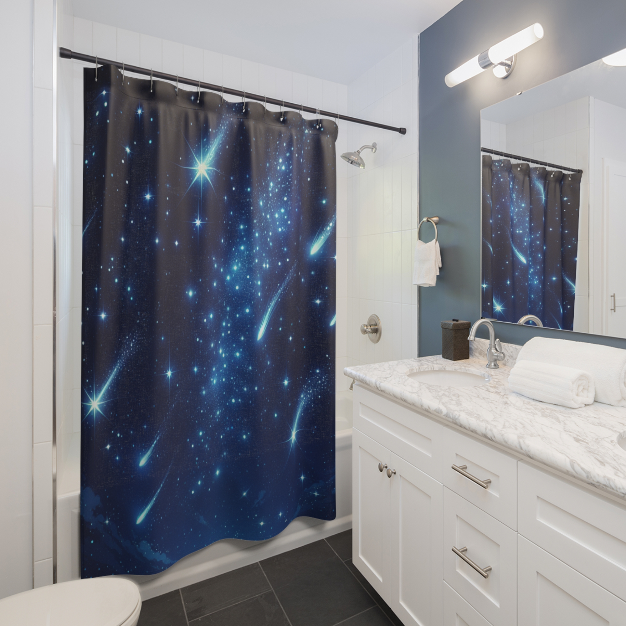 Midnight Meteor Shower – Celestial Starry Night Sky Shower Curtain