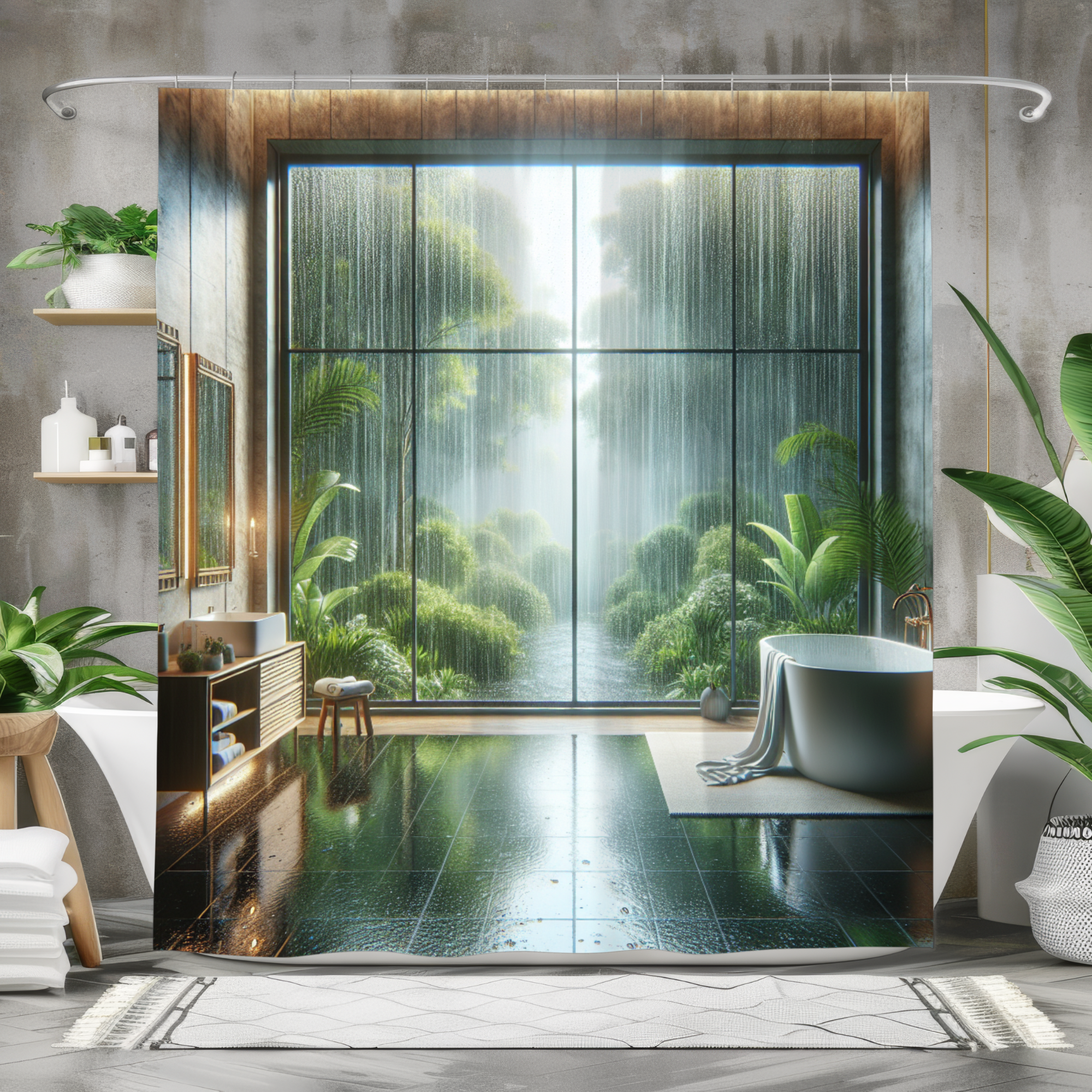 Lush Jungle Bathroom View – Rainforest Serenity Shower Curtain