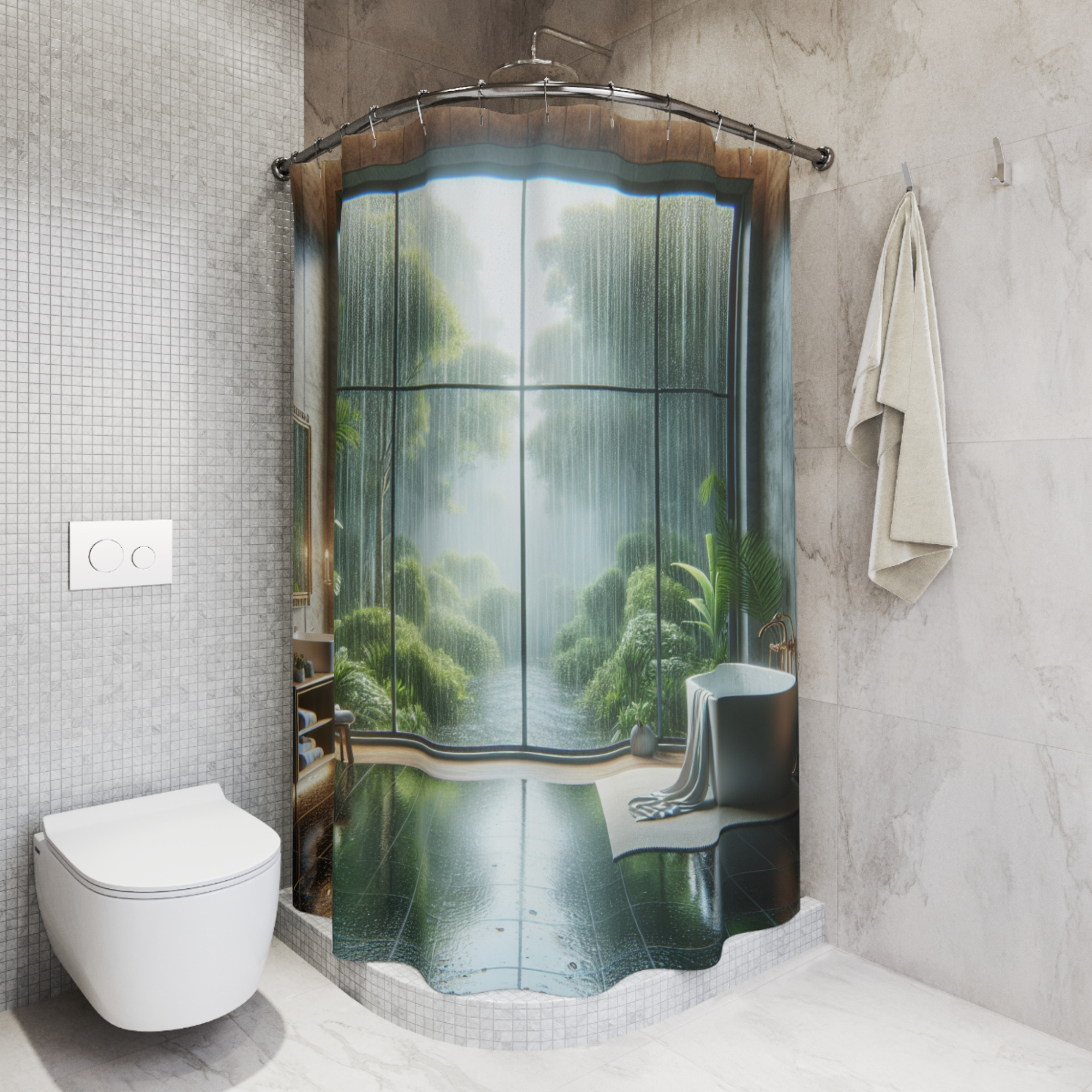 Lush Jungle Bathroom View – Rainforest Serenity Shower Curtain