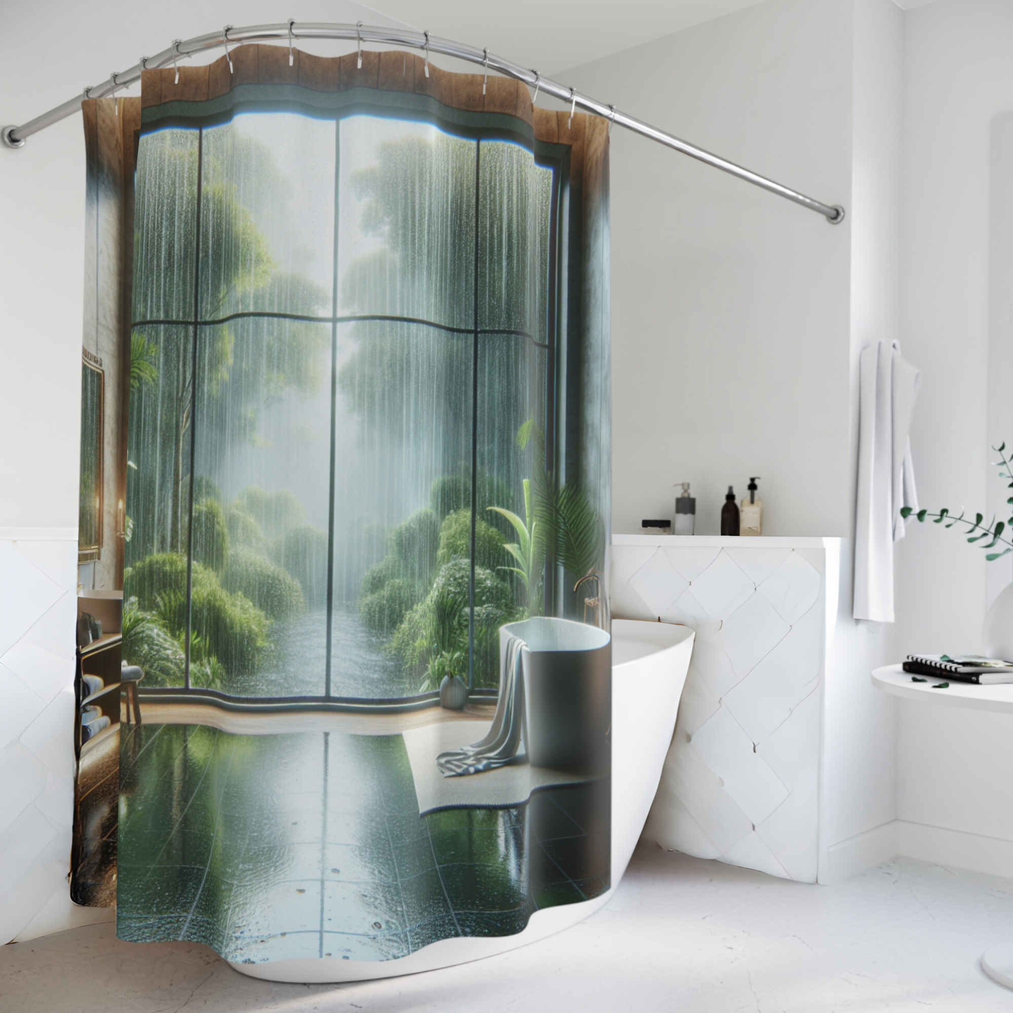 Lush Jungle Bathroom View – Rainforest Serenity Shower Curtain
