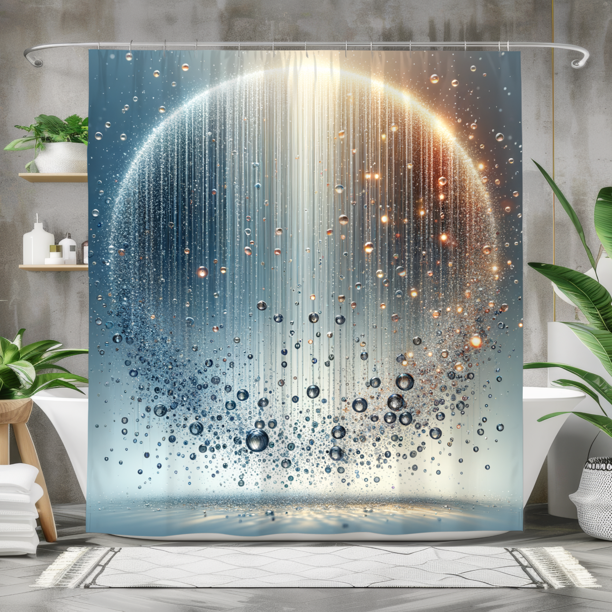 Celestial Droplet Glow – Abstract Water Sphere Shower Curtain