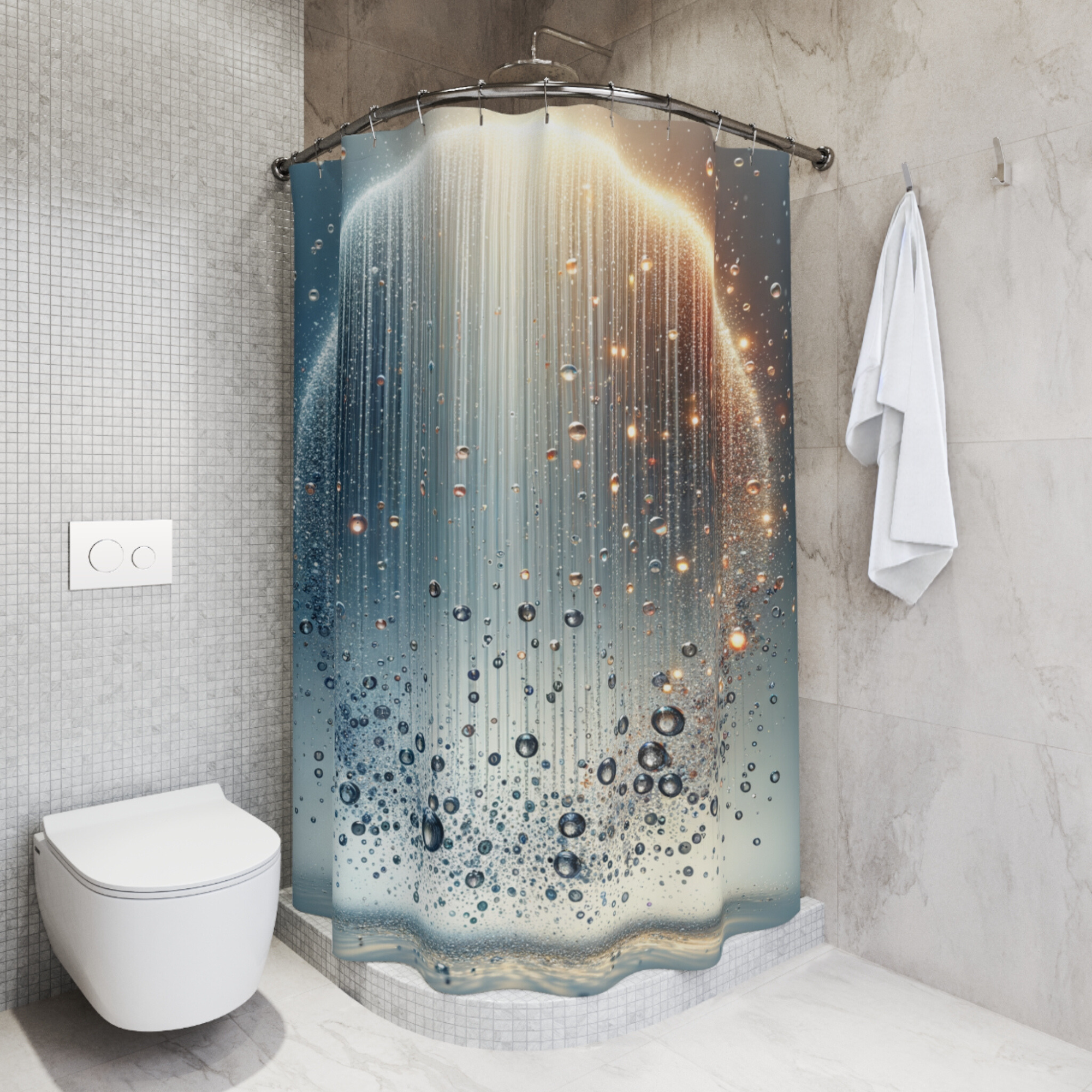 Celestial Droplet Glow – Abstract Water Sphere Shower Curtain
