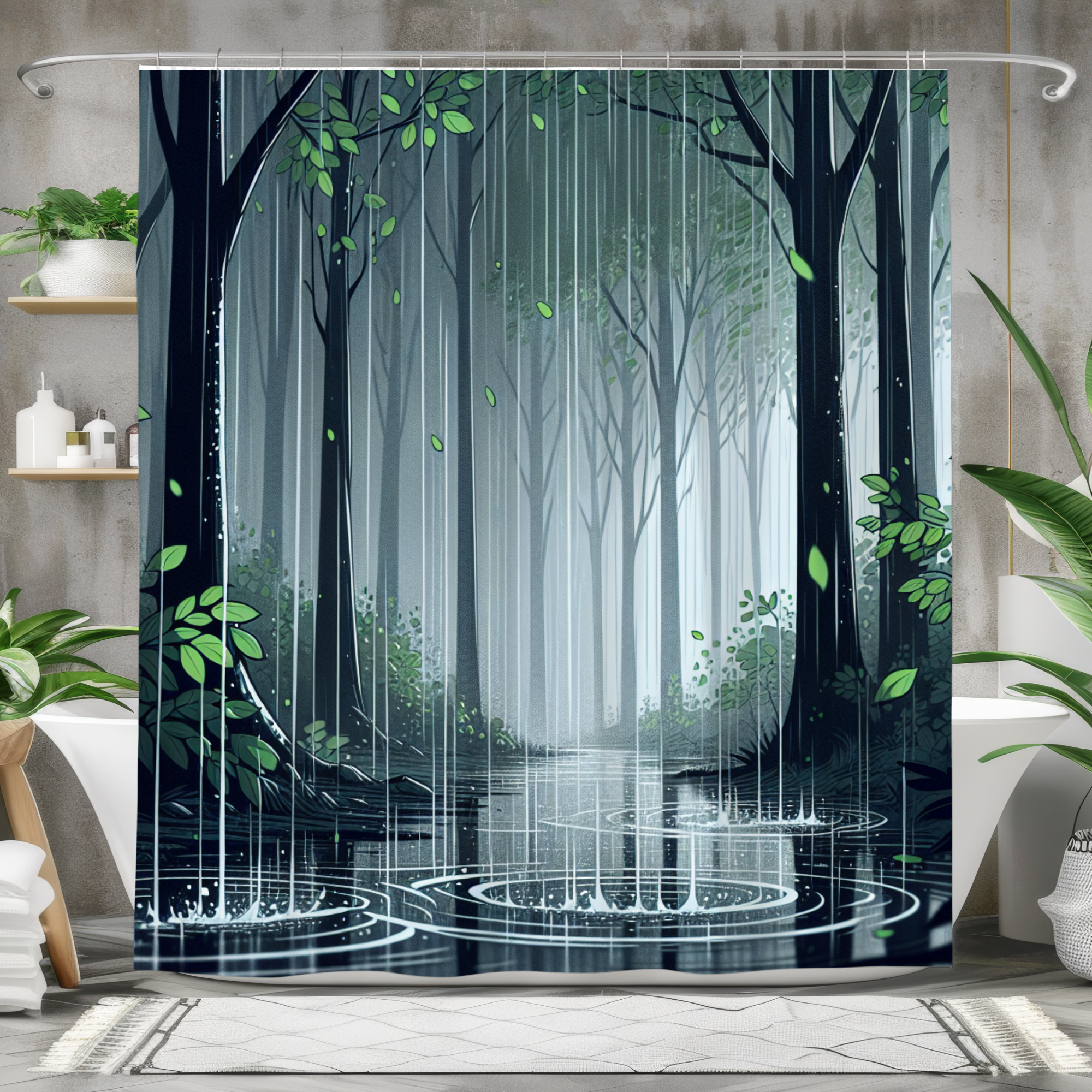 Rainfall in the Forest – Tranquil Tree Canopy Shower Curtain