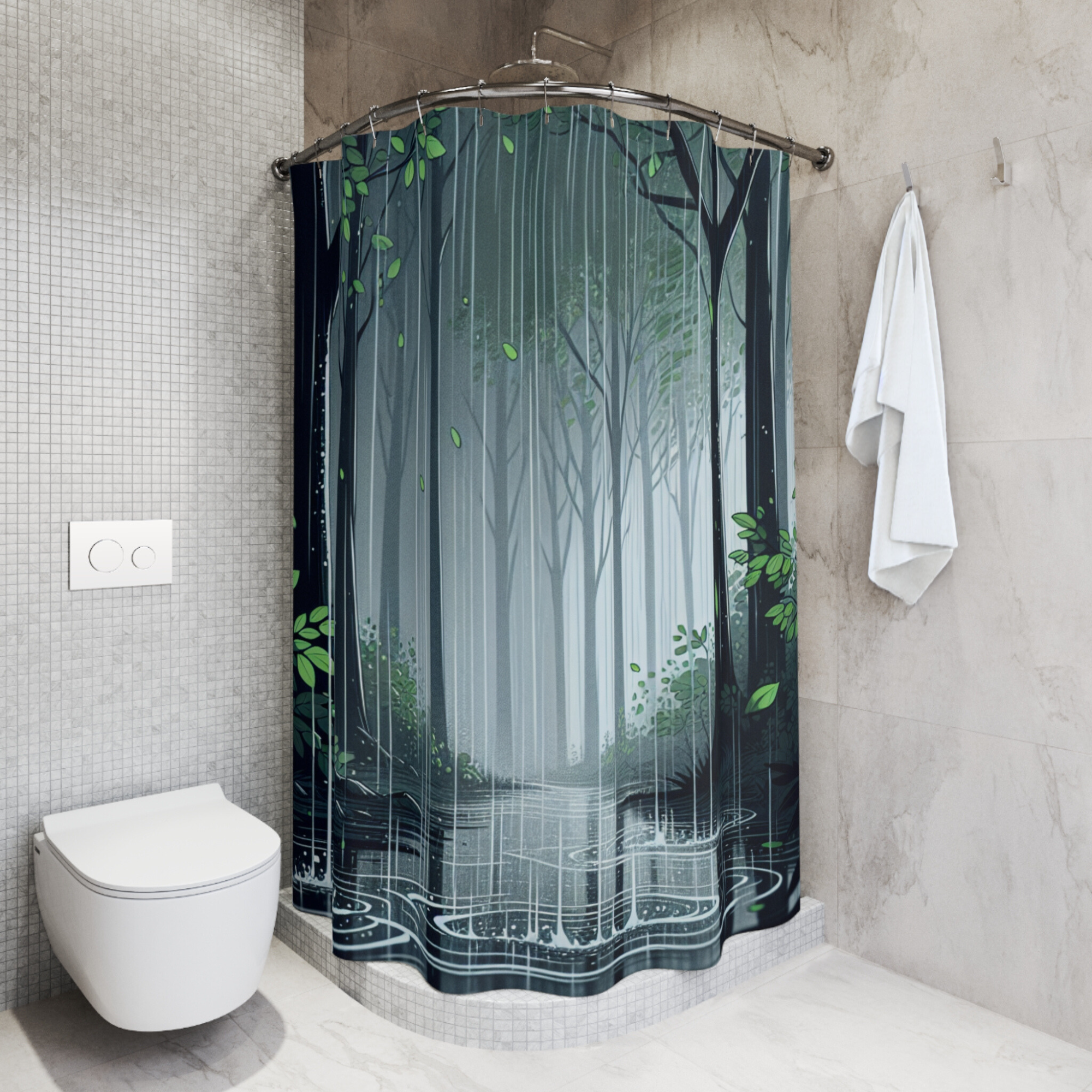 Rainfall in the Forest – Tranquil Tree Canopy Shower Curtain