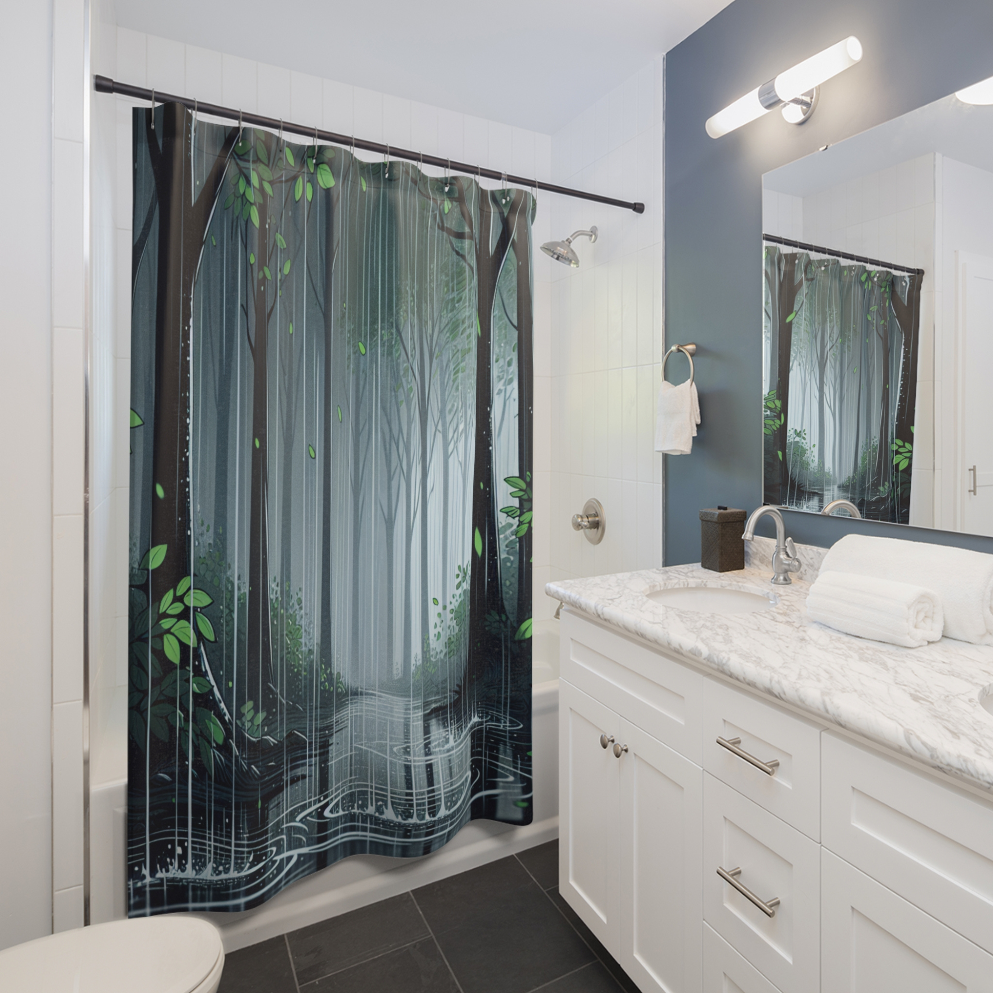Rainfall in the Forest – Tranquil Tree Canopy Shower Curtain