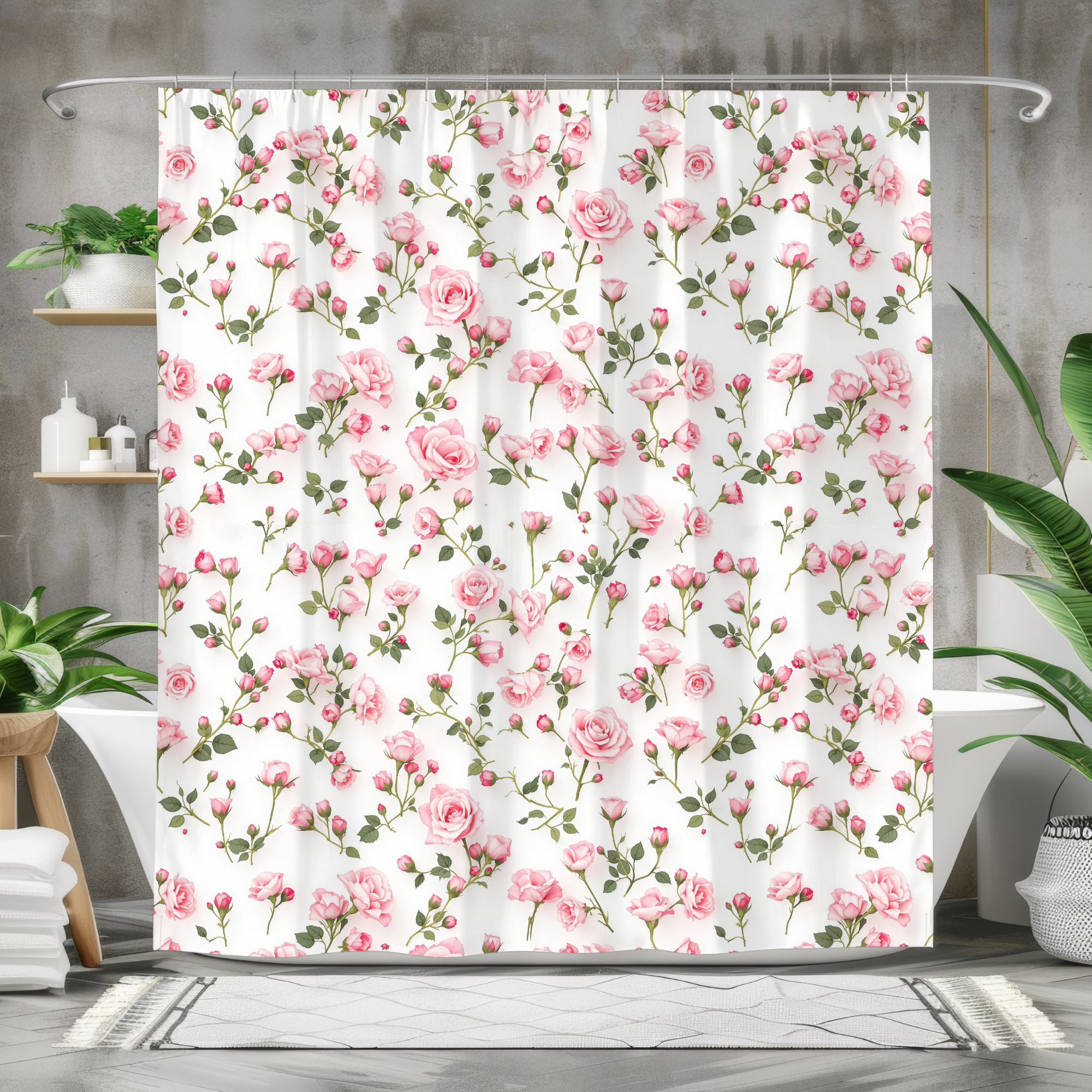 Blushing Pink Rose Garden – Romantic Vintage Floral Shower Curtain