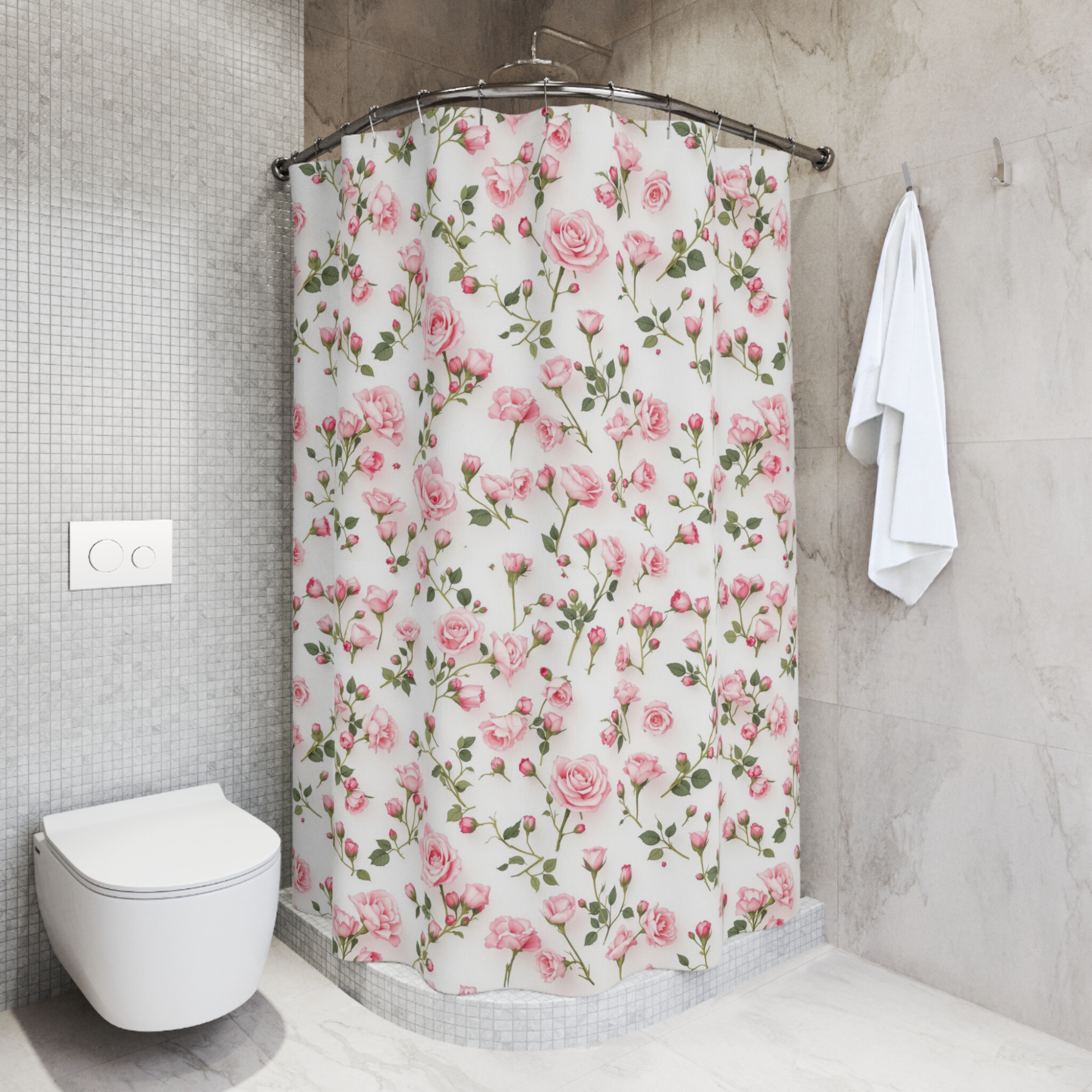 Blushing Pink Rose Garden – Romantic Vintage Floral Shower Curtain
