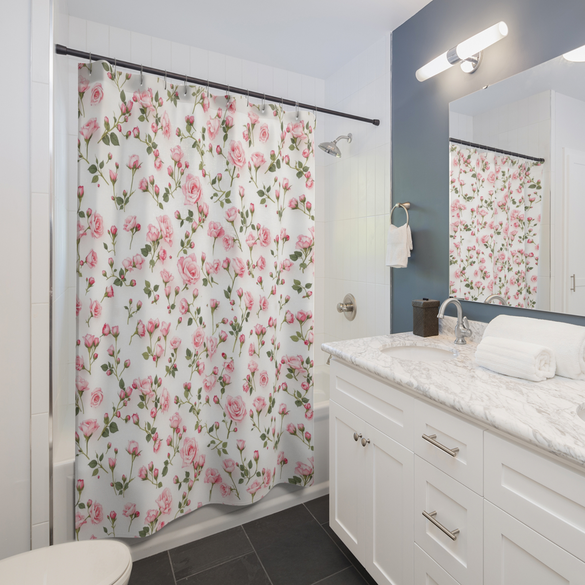 Blushing Pink Rose Garden – Romantic Vintage Floral Shower Curtain