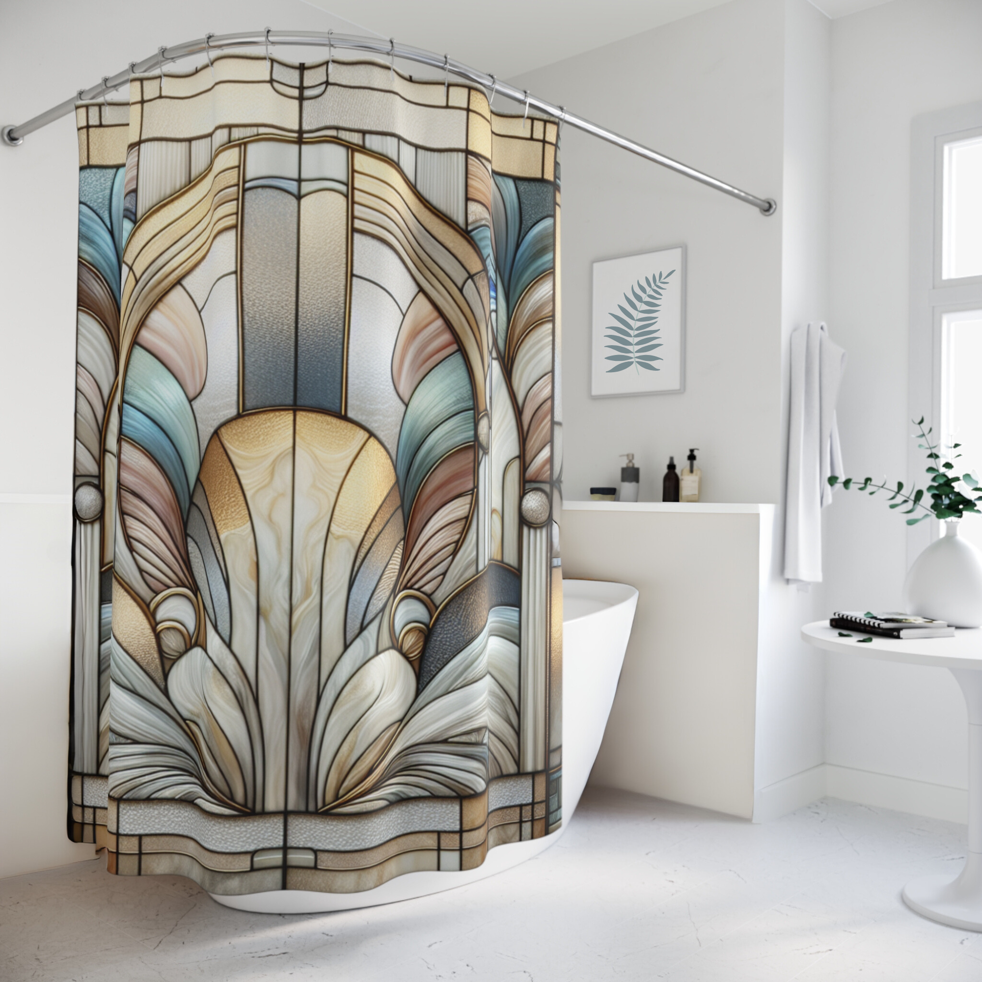 Art Deco Radiance – Stained Glass Sunrise Shower Curtain