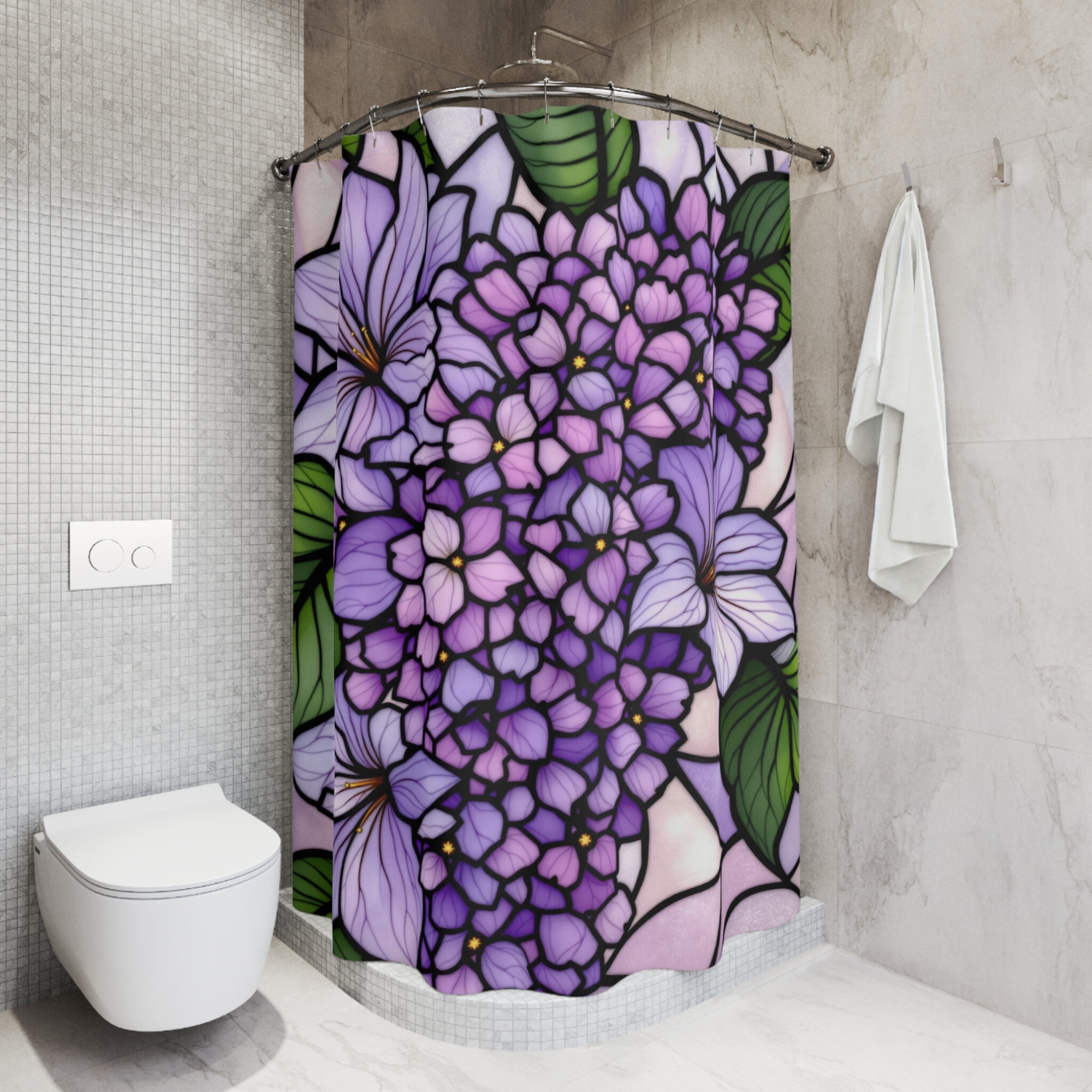 Purple Hydrangeas – Stained Glass Floral Shower Curtain