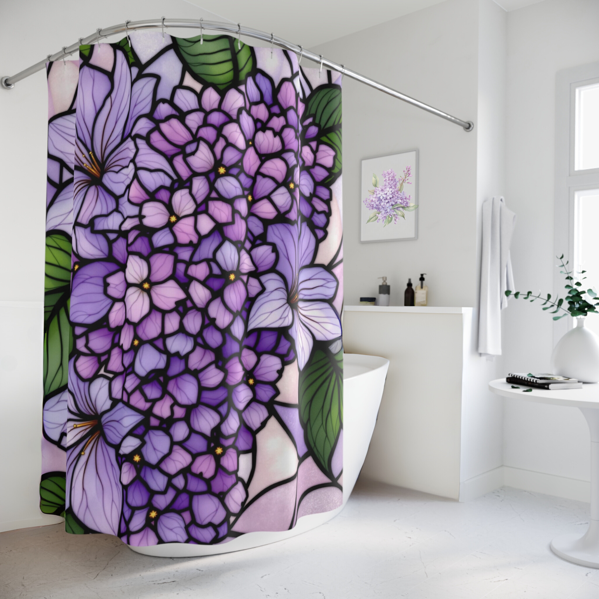 Purple Hydrangeas – Stained Glass Floral Shower Curtain
