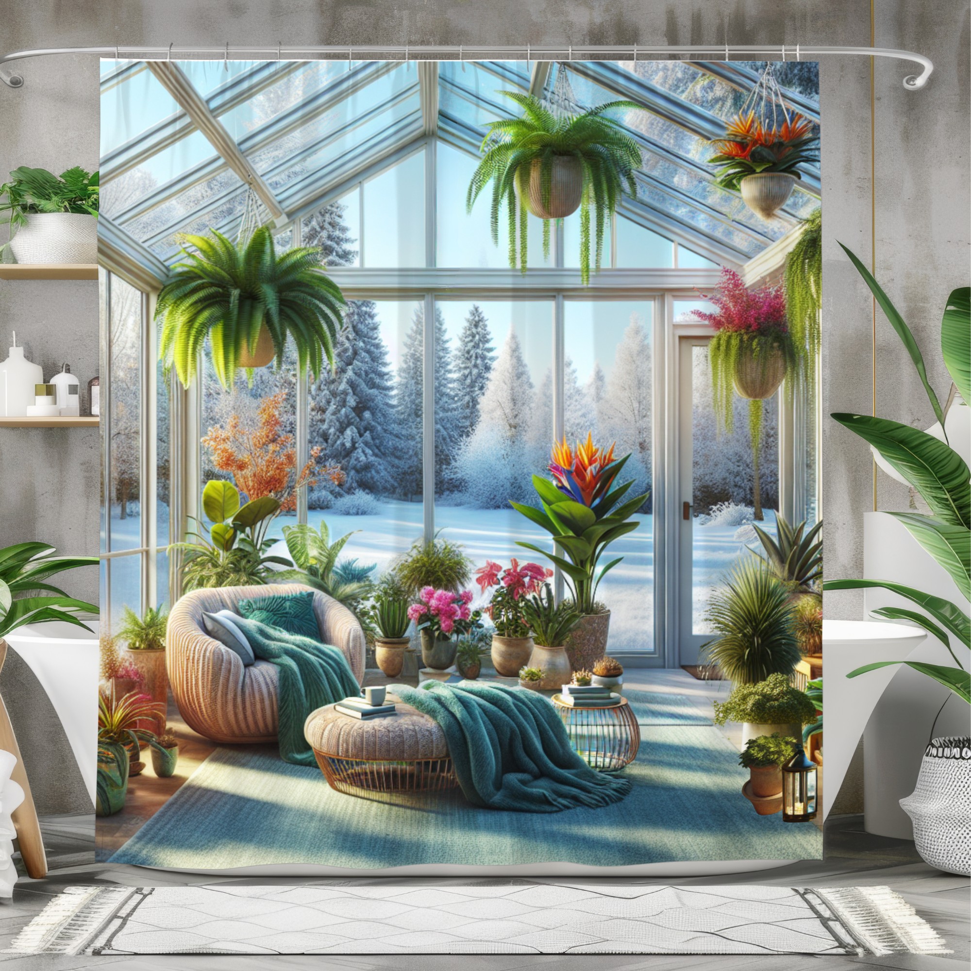 Winter Greenhouse Bliss – Cozy Sunroom Shower Curtain