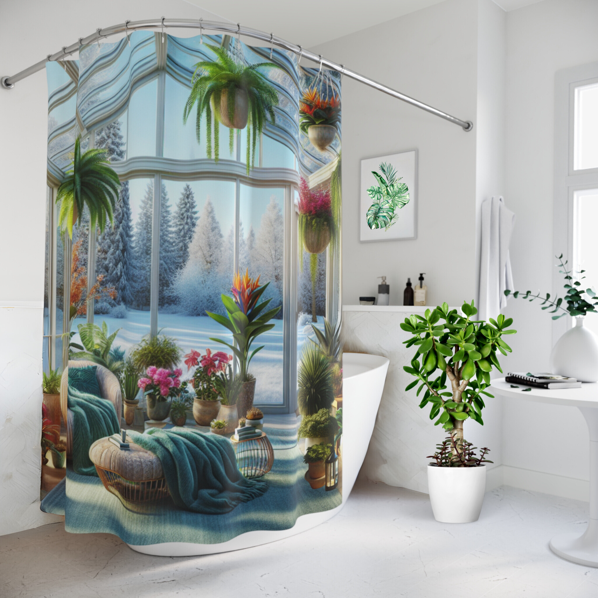 Winter Greenhouse Bliss – Cozy Sunroom Shower Curtain
