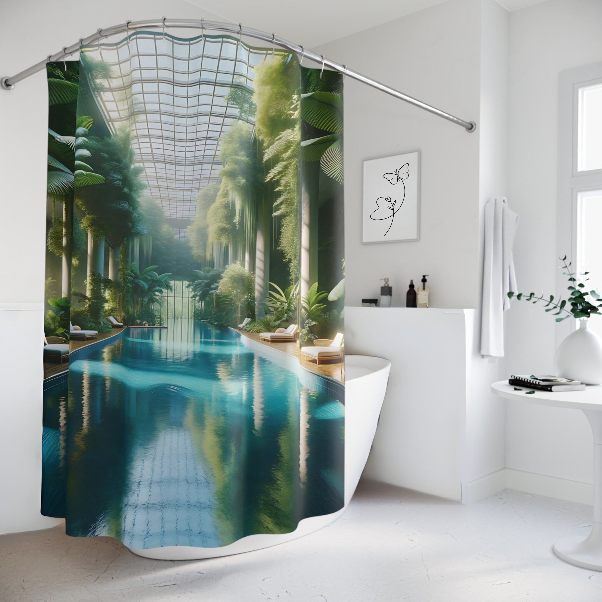 Lush Tropical Conservatory Pool – Luxury Greenhouse Shower Curtain