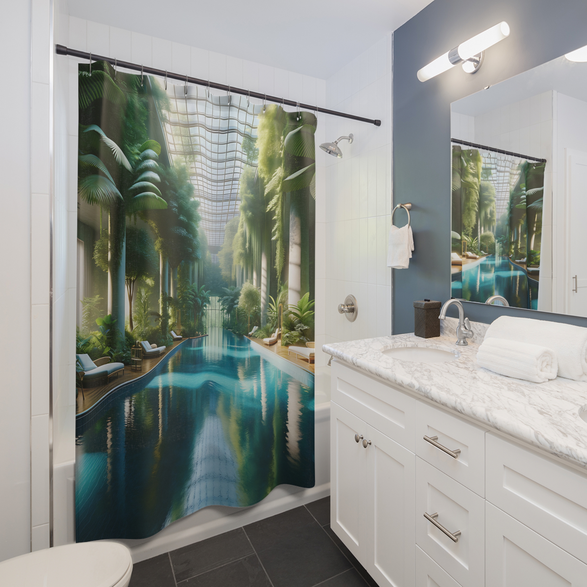 Lush Tropical Conservatory Pool – Luxury Greenhouse Shower Curtain