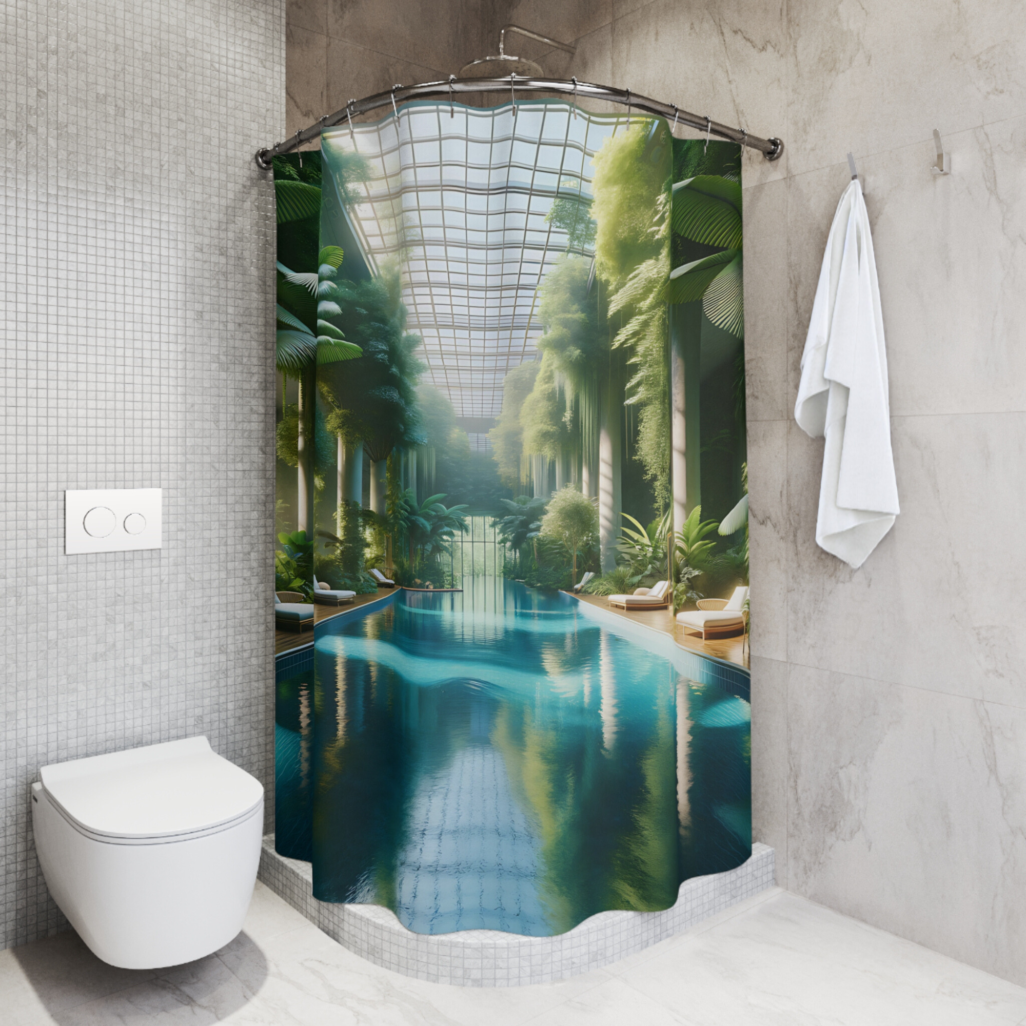 Lush Tropical Conservatory Pool – Luxury Greenhouse Shower Curtain