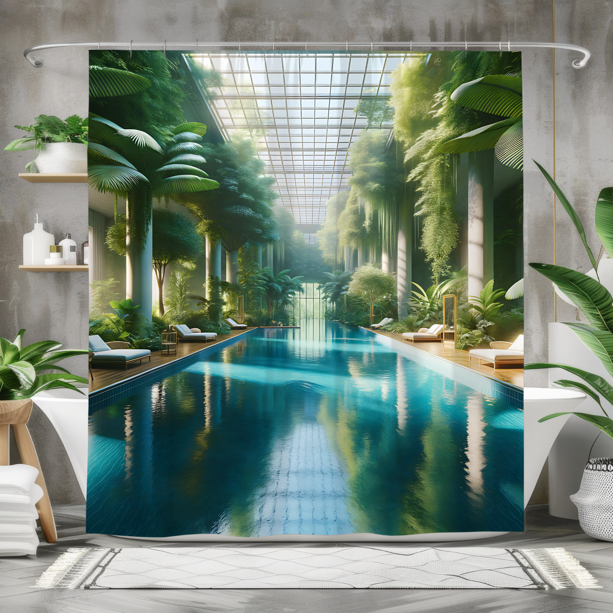 Lush Tropical Conservatory Pool – Luxury Greenhouse Shower Curtain