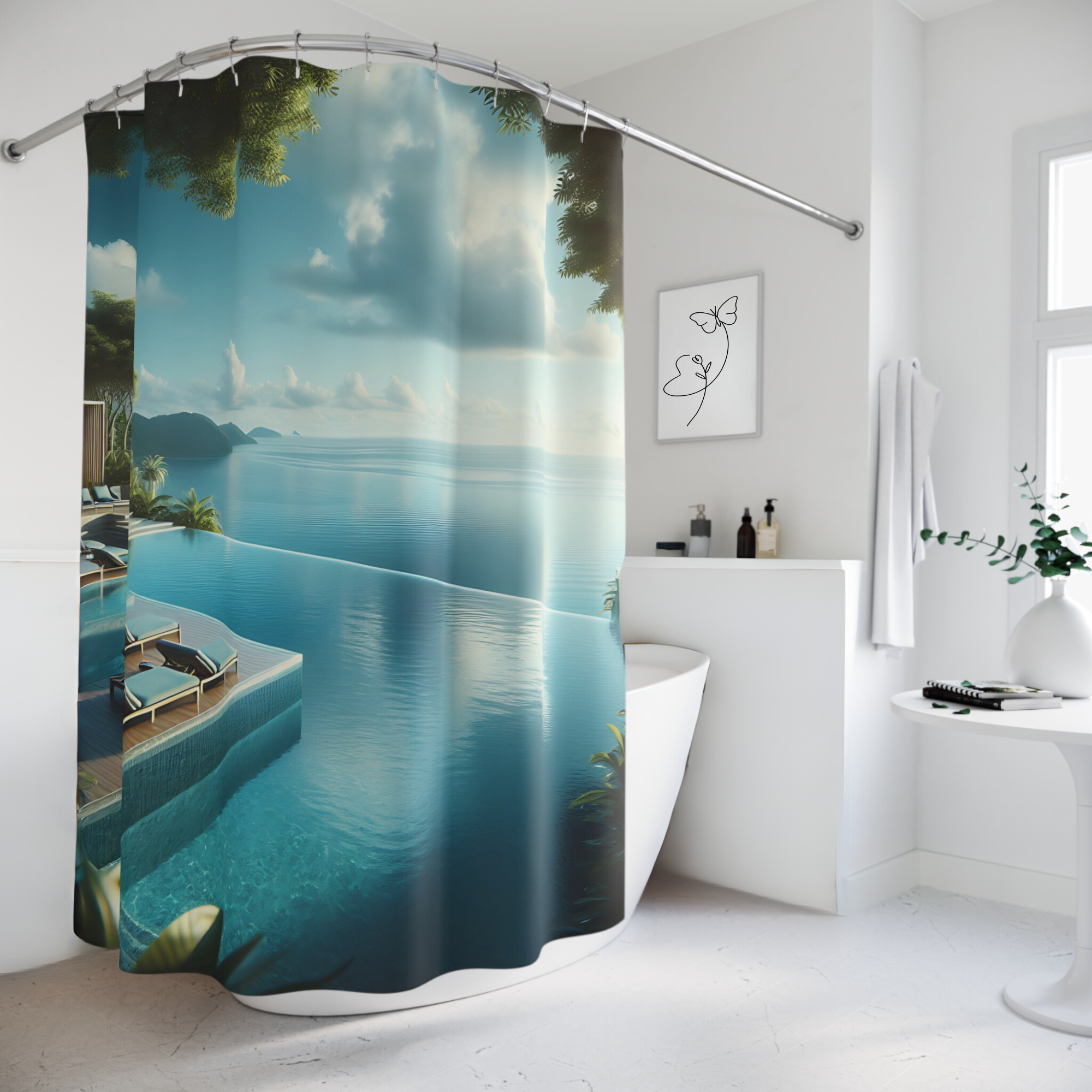 Infinity Pool Escape – Tropical Ocean View Shower Curtain