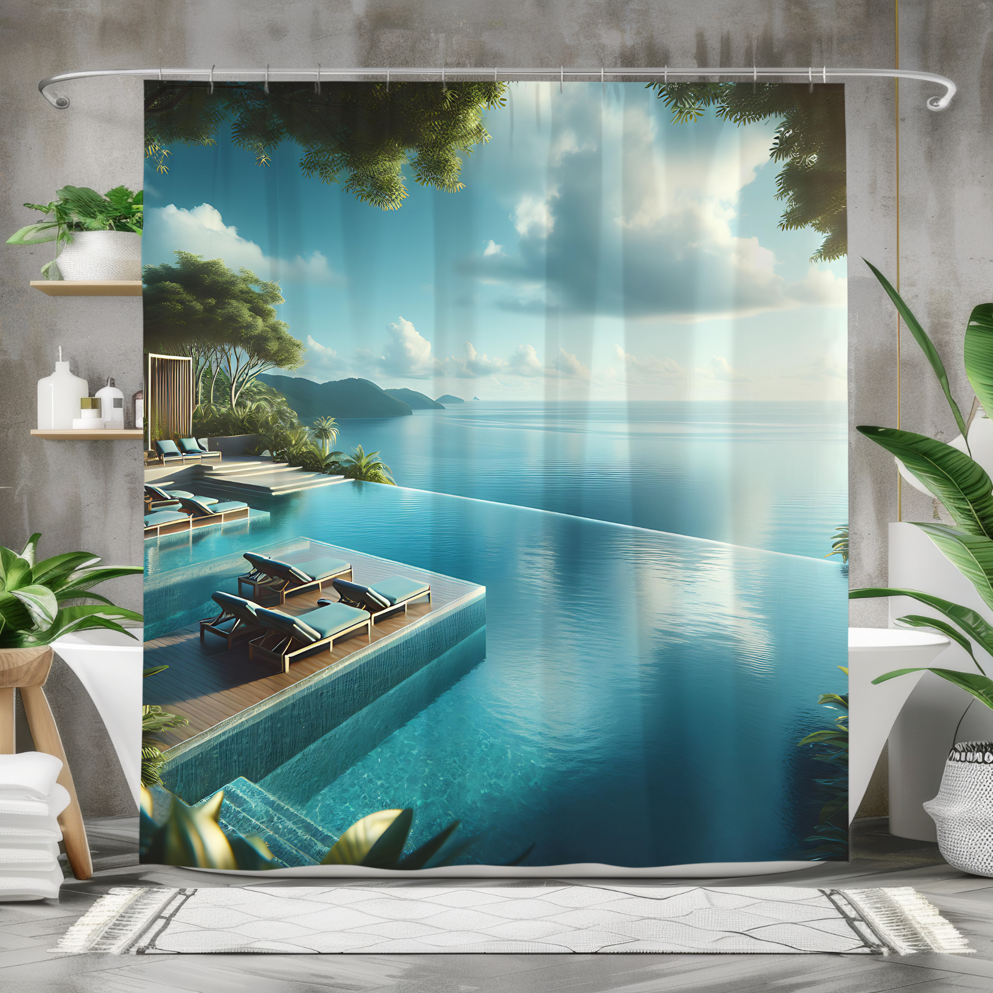 Infinity Pool Escape – Tropical Ocean View Shower Curtain
