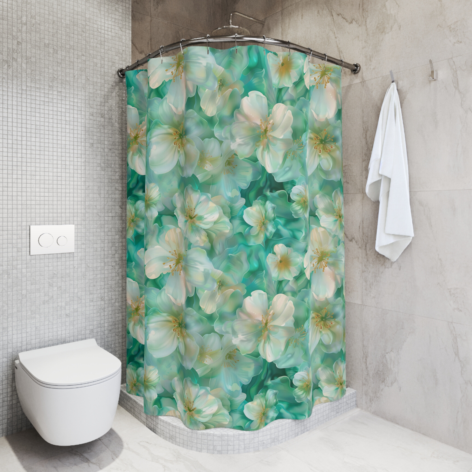 Turquoise Jasmine – Soft Teal Floral Shower Curtain