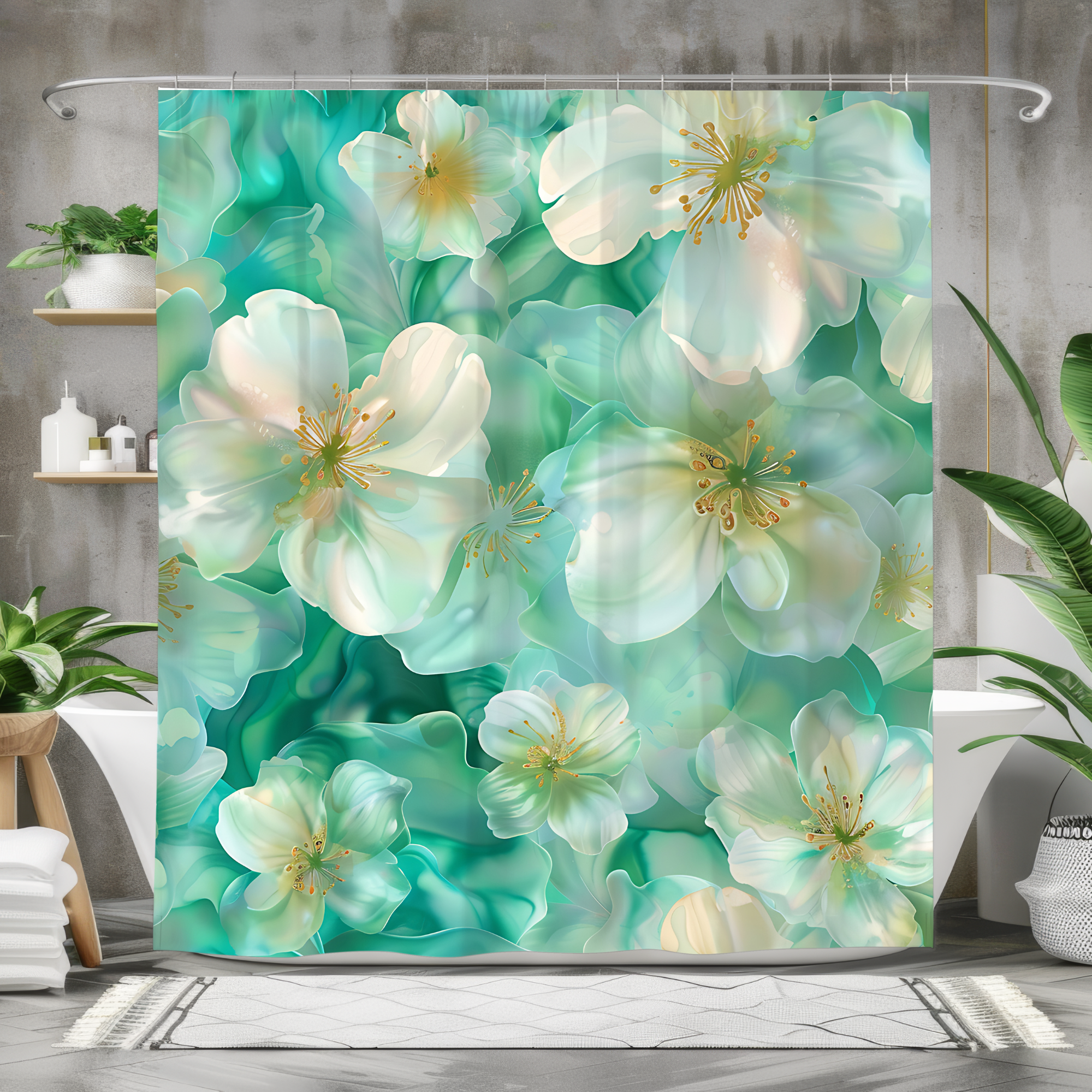 Turquoise Jasmine – Soft Teal Floral Shower Curtain