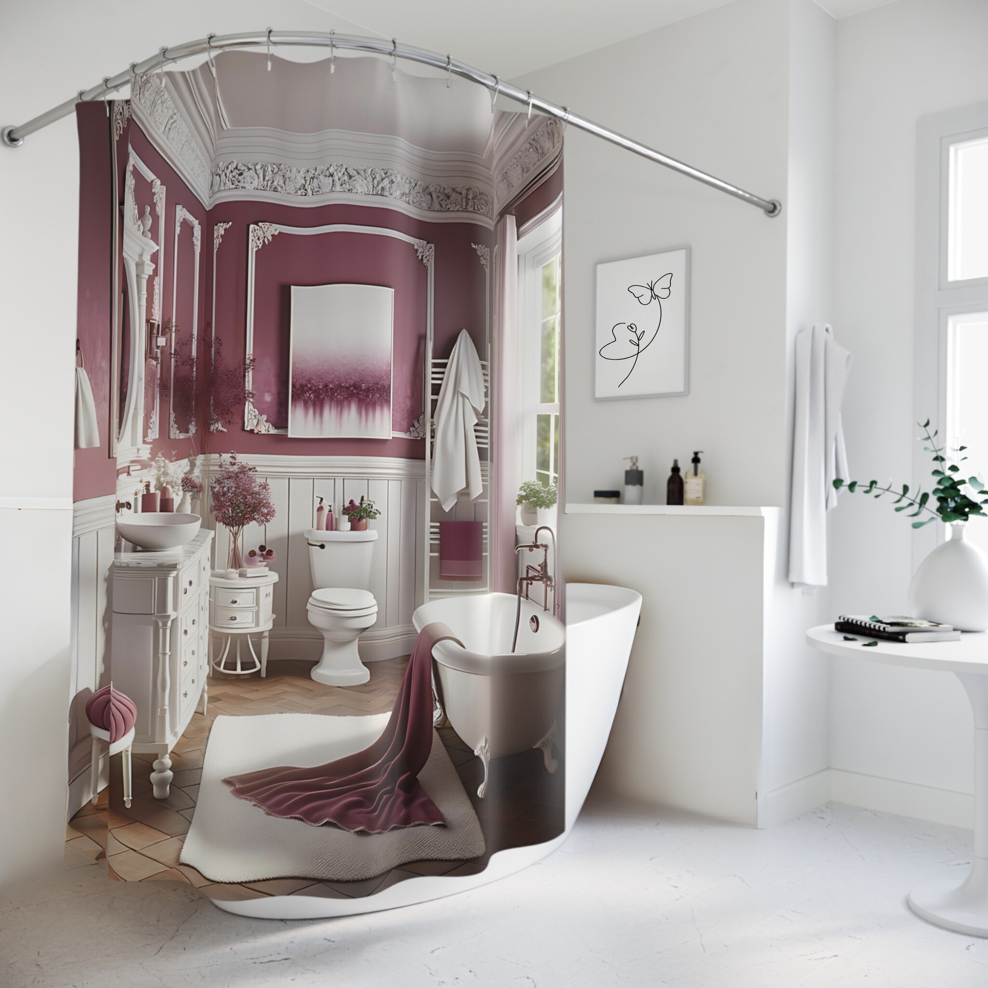 Plum Victorian Bath – Clawfoot Tub Shower Curtain