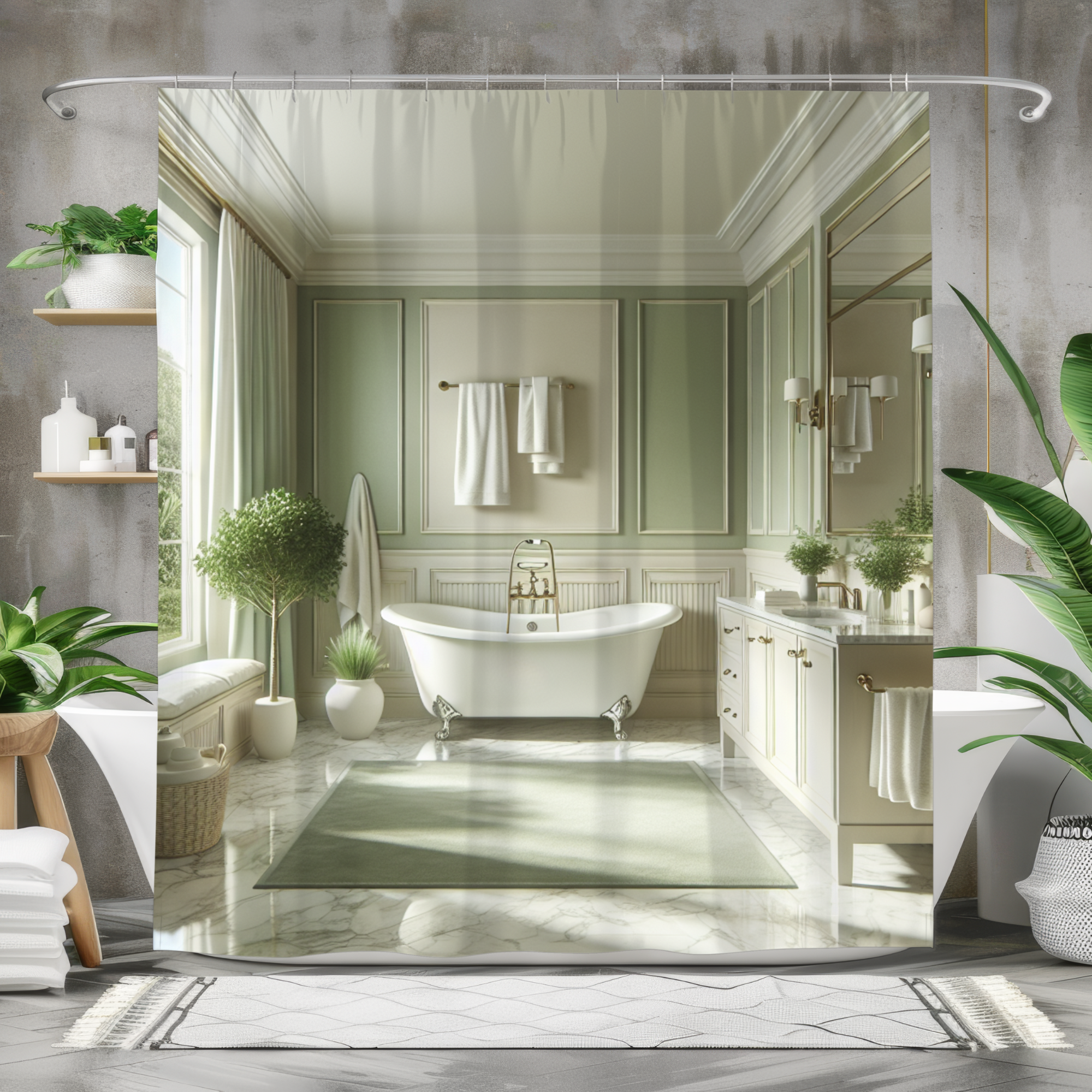 Mint Green Manor Spa – Victorian Bathroom Shower Curtain