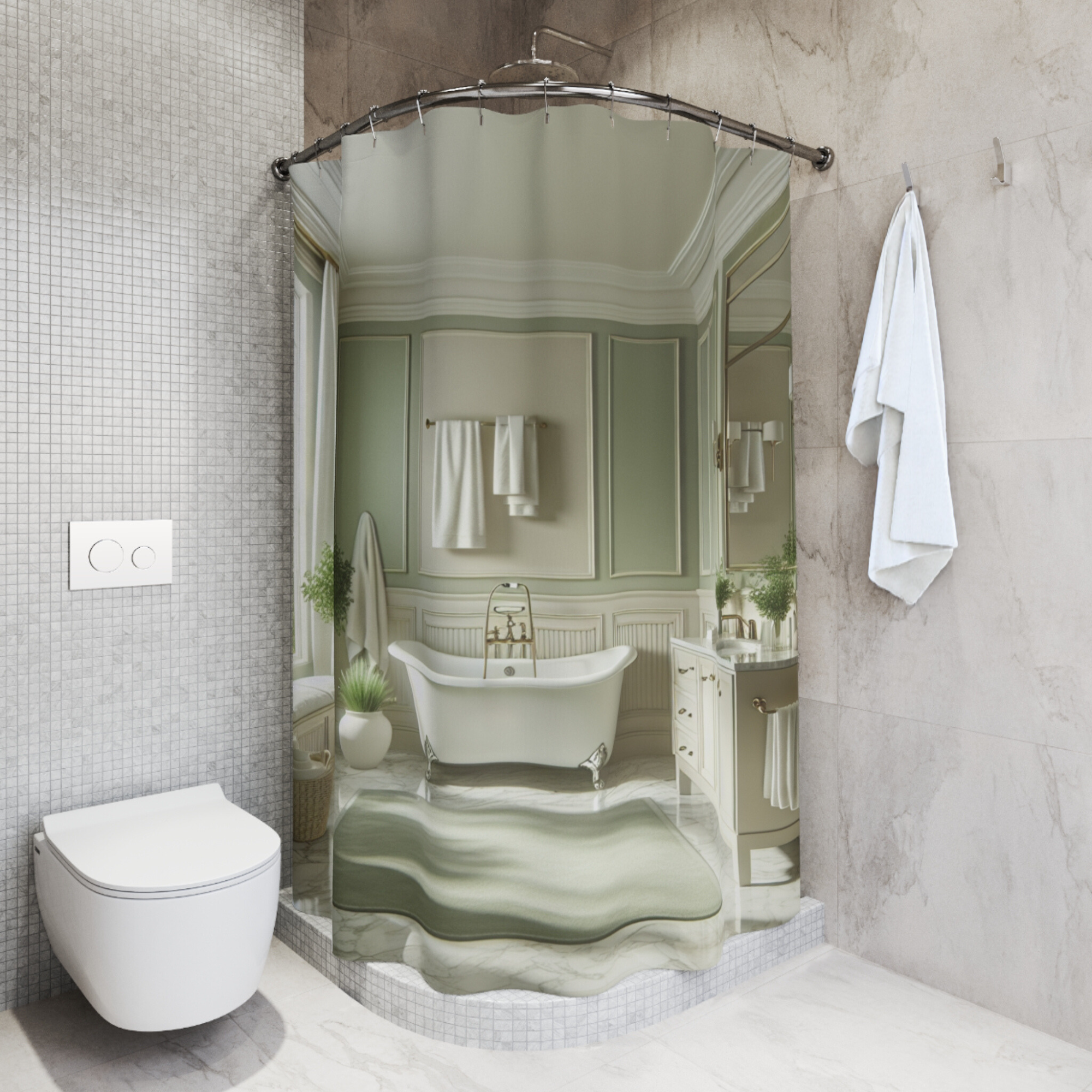 Mint Green Manor Spa – Victorian Bathroom Shower Curtain
