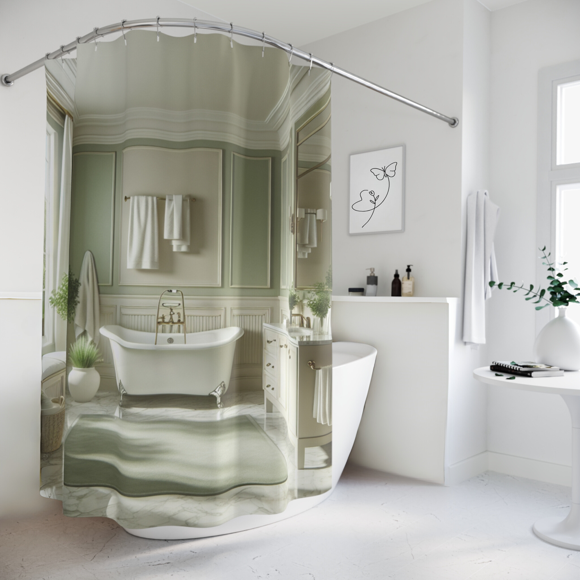 Mint Green Manor Spa – Victorian Bathroom Shower Curtain