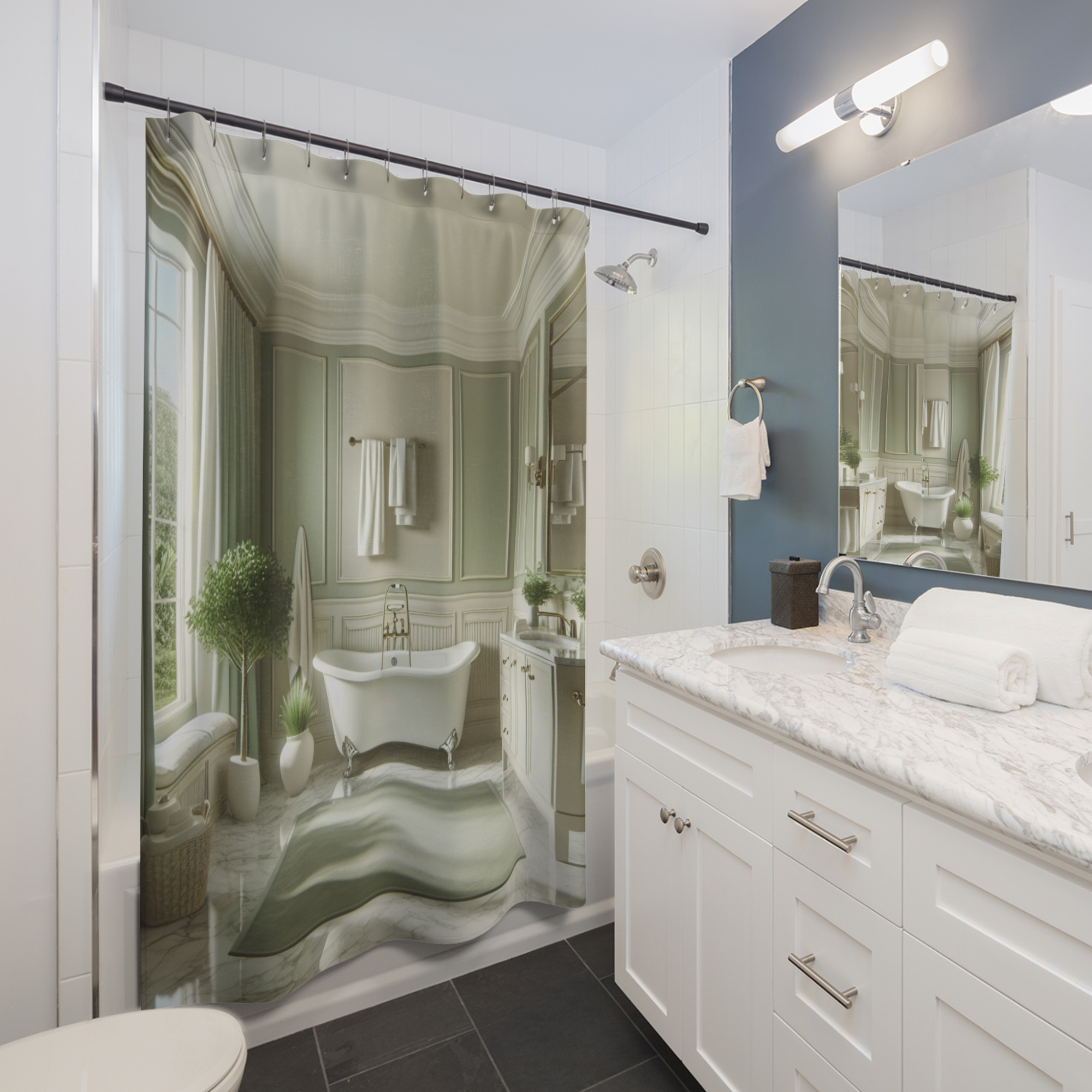 Mint Green Manor Spa – Victorian Bathroom Shower Curtain