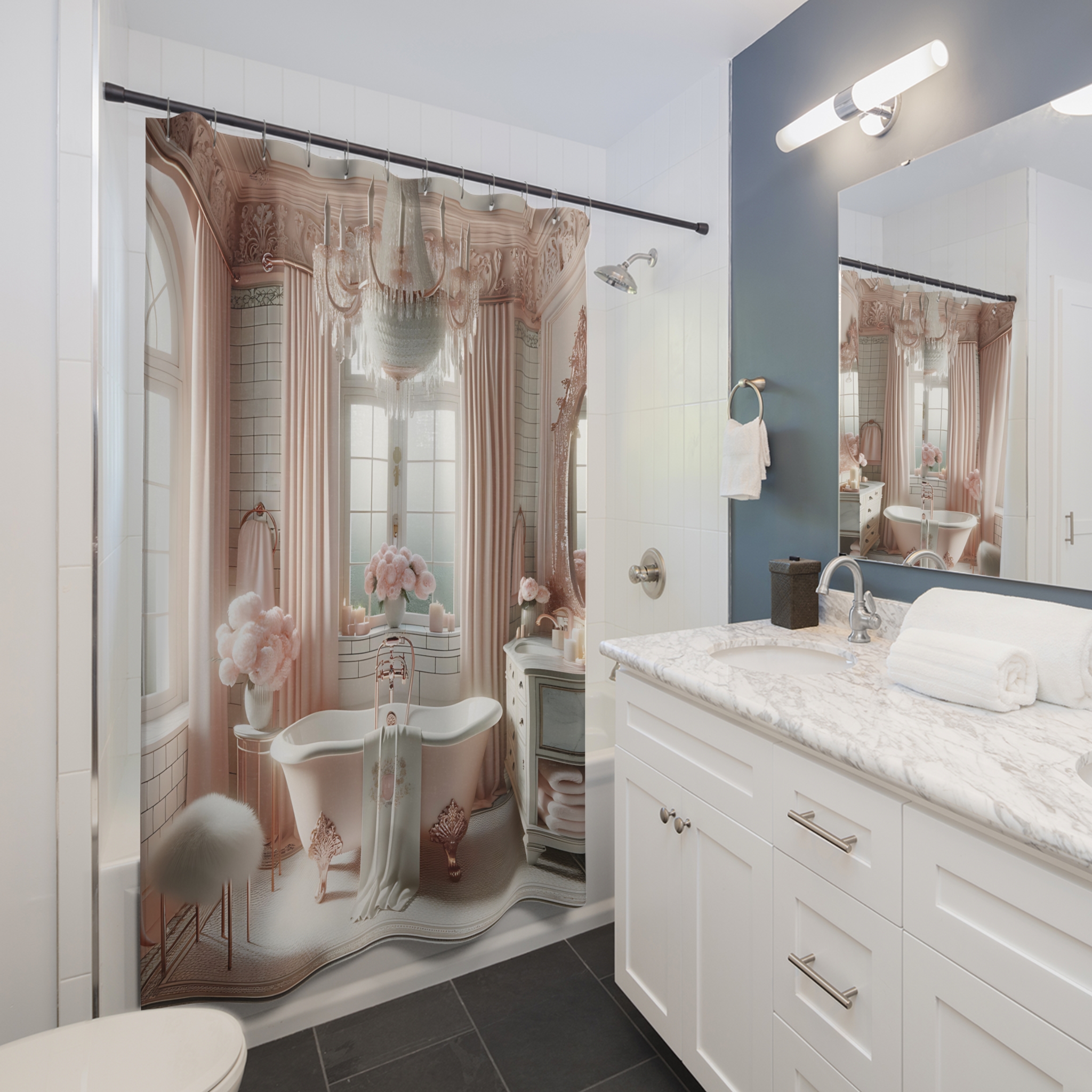 Blush Rosé Manor – Victorian Bathroom Shower Curtain