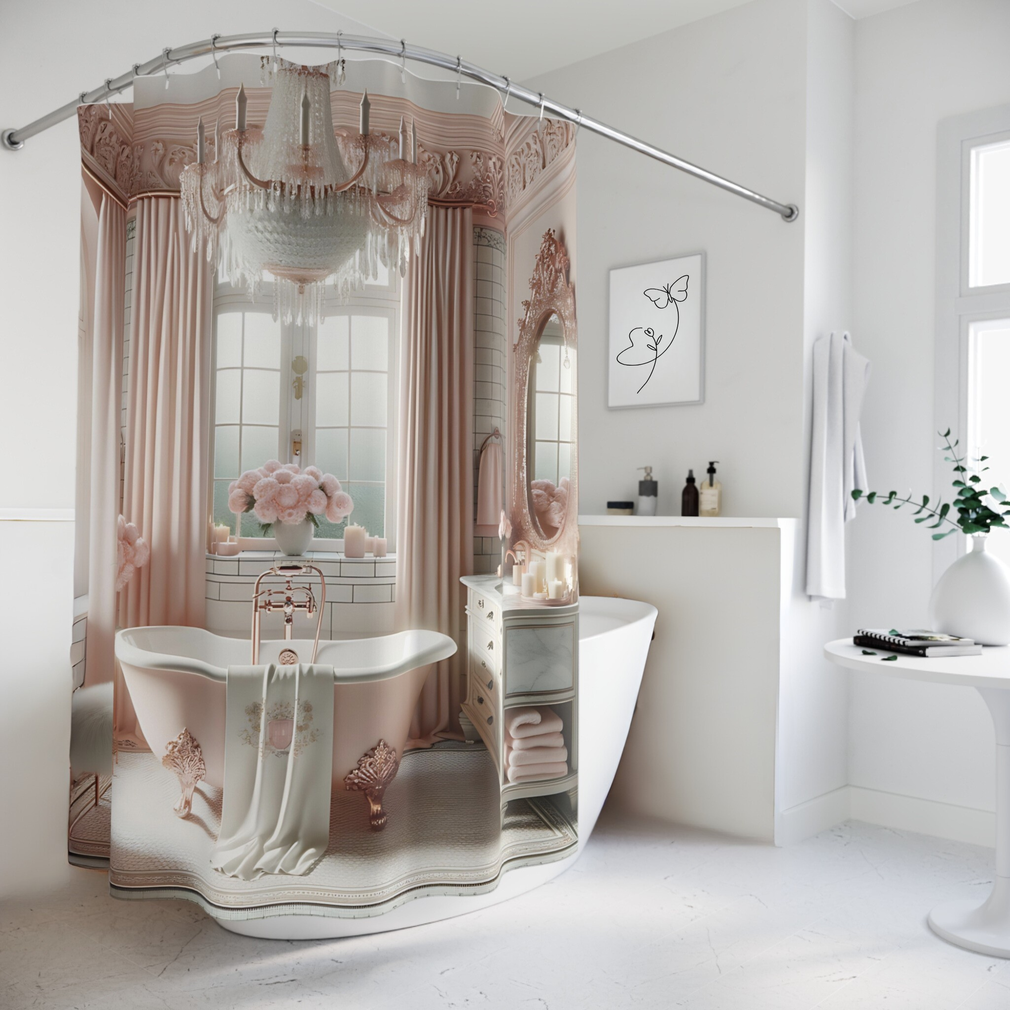 Blush Rosé Manor – Victorian Bathroom Shower Curtain