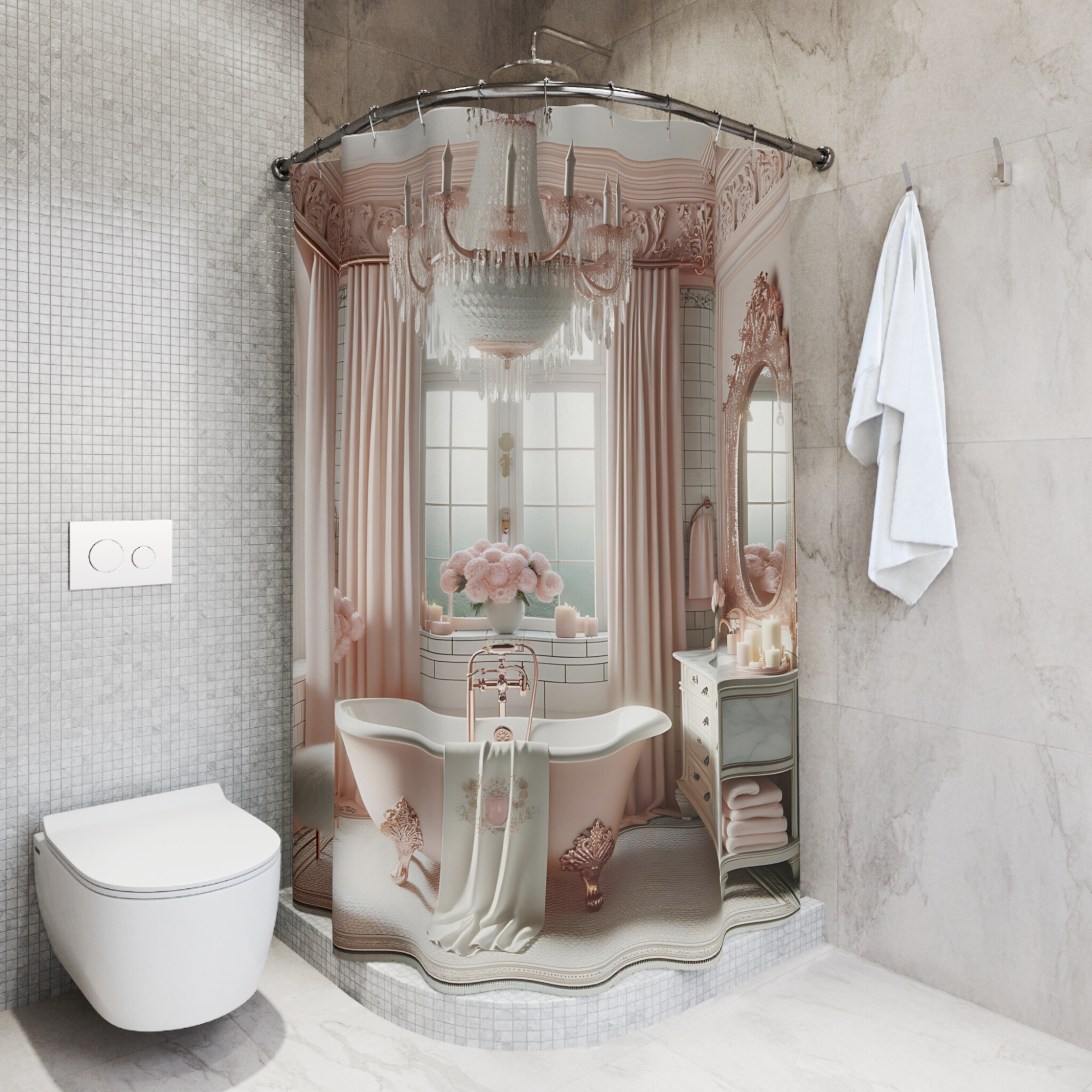 Blush Rosé Manor – Victorian Bathroom Shower Curtain