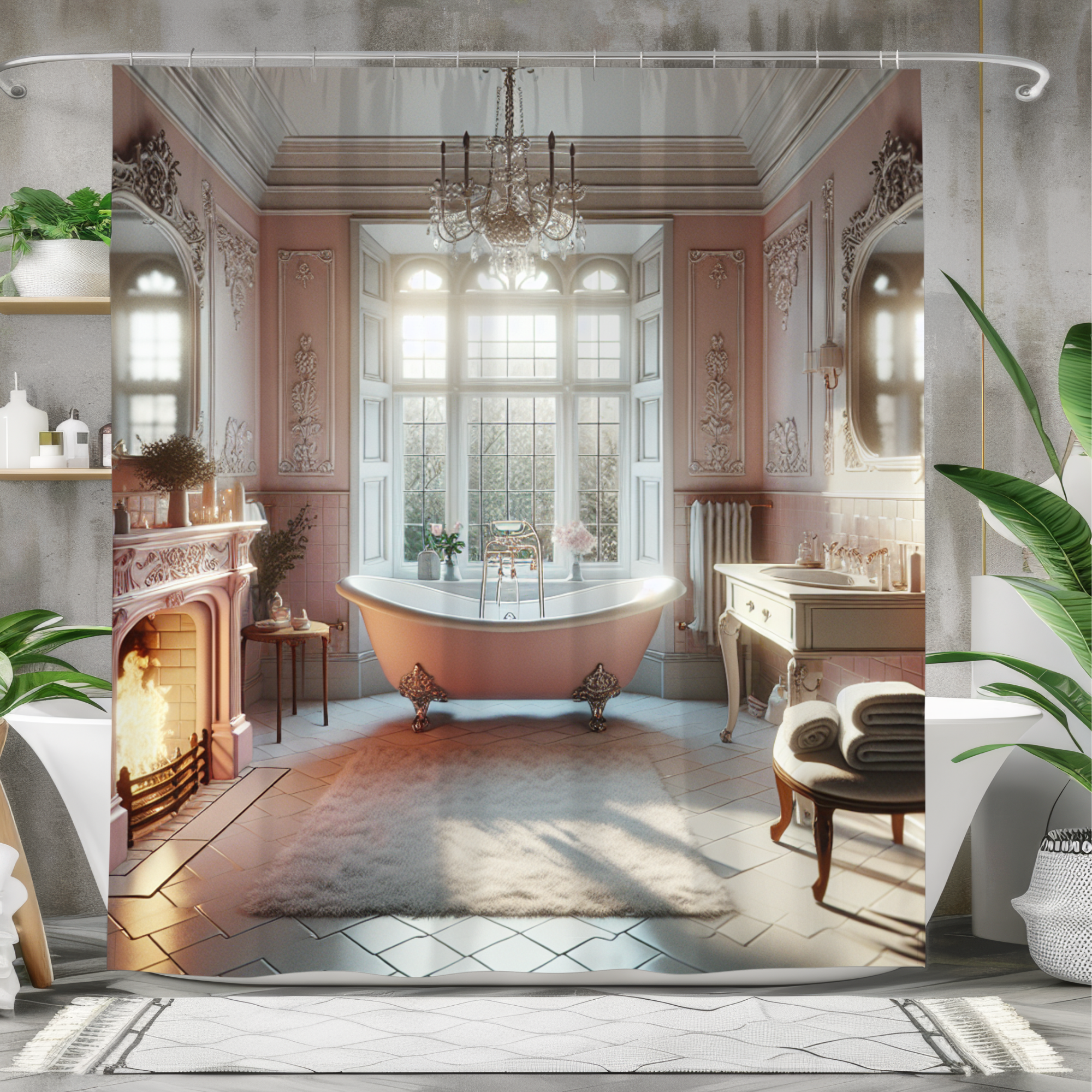 Rosewood Fireplace Retreat – Victorian Bathroom Shower Curtain