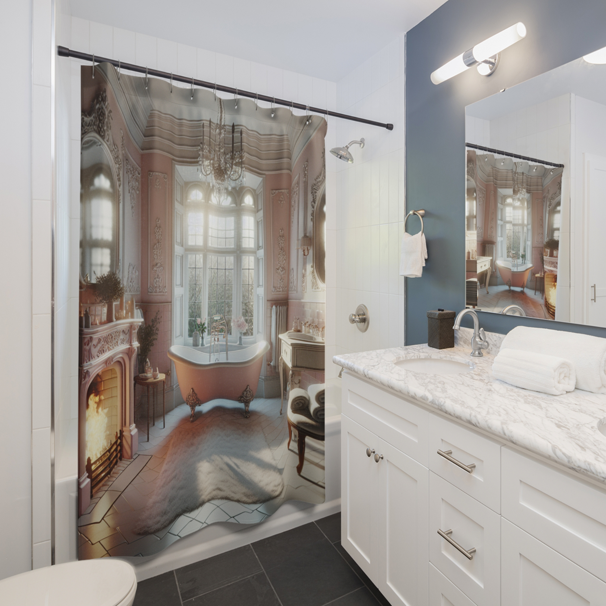 Rosewood Fireplace Retreat – Victorian Bathroom Shower Curtain
