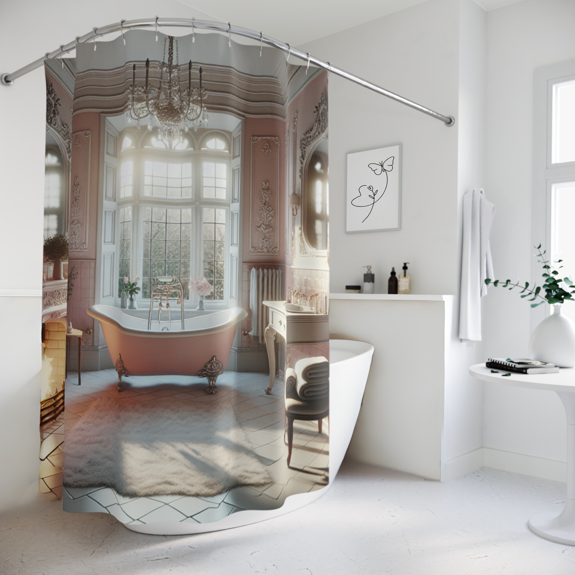 Rosewood Fireplace Retreat – Victorian Bathroom Shower Curtain